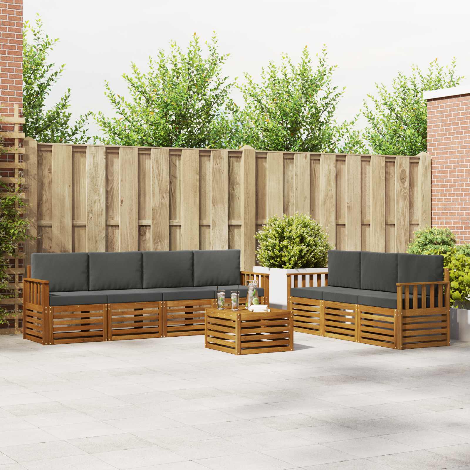 Sofa Sets 8 pcs Natural and Anthracite Solid Acacia Wood