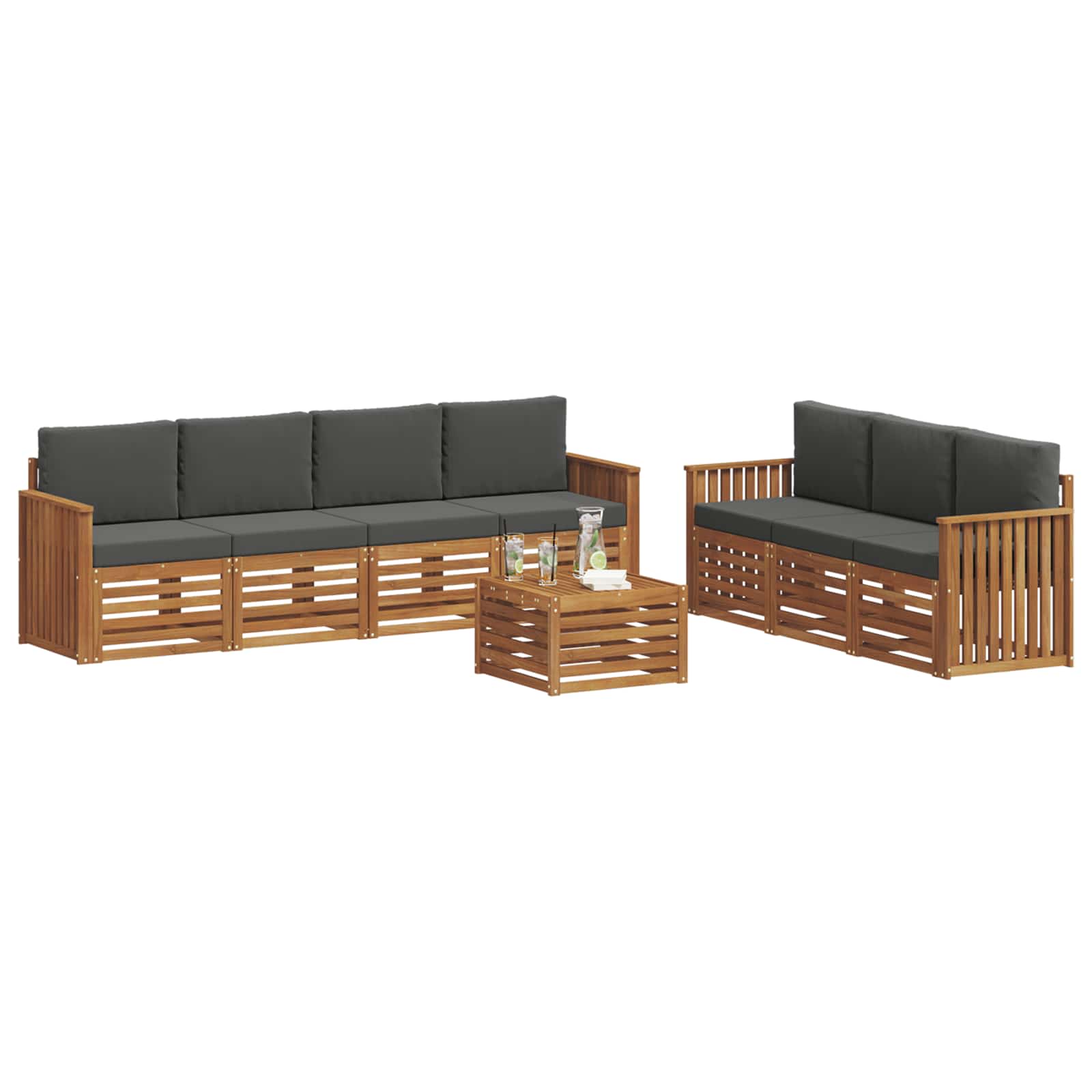 Sofa Sets 8 pcs Natural and Anthracite Solid Acacia Wood