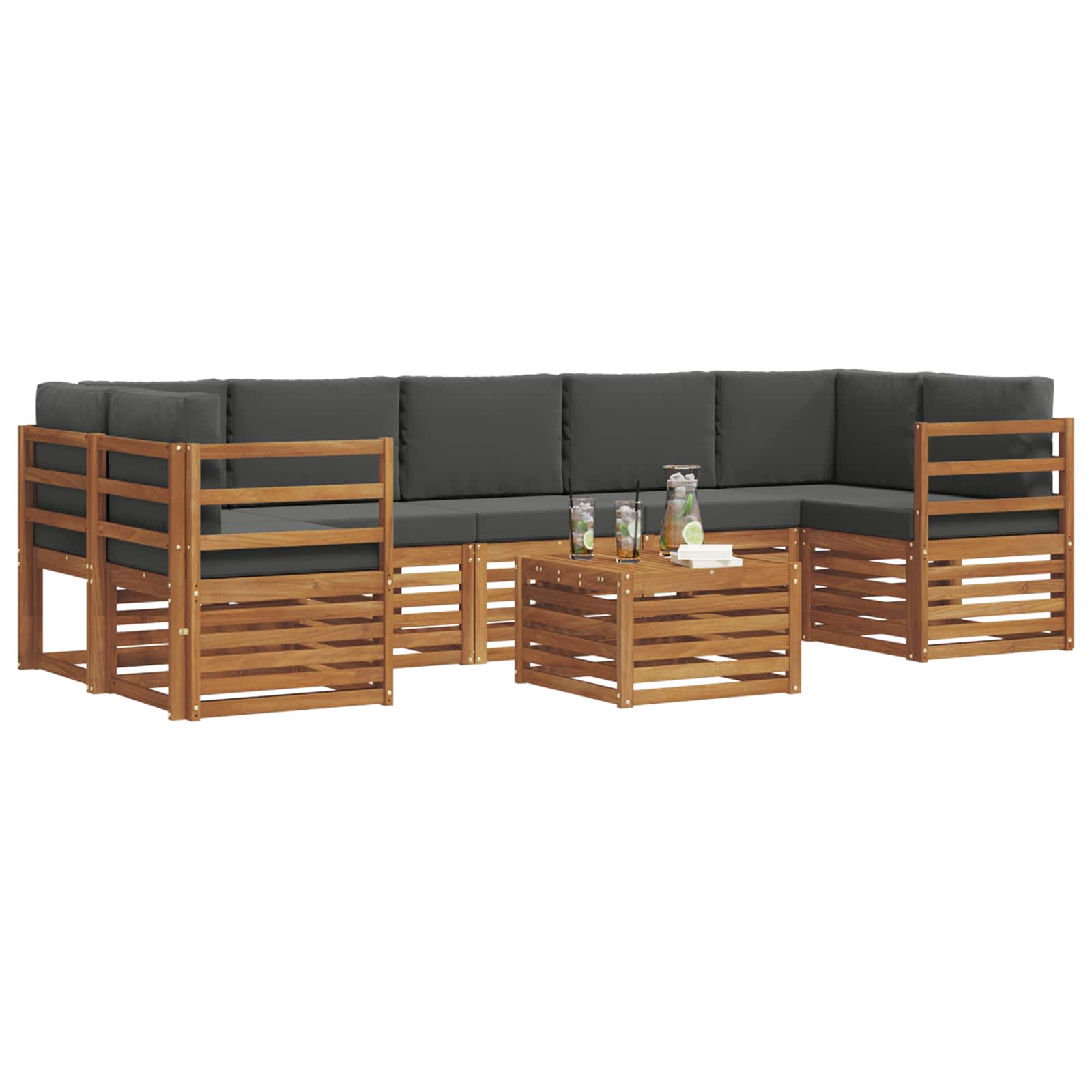 Outdoor Sofa Set 8 pcs Natural and Anthracite Solid Acacia Wood