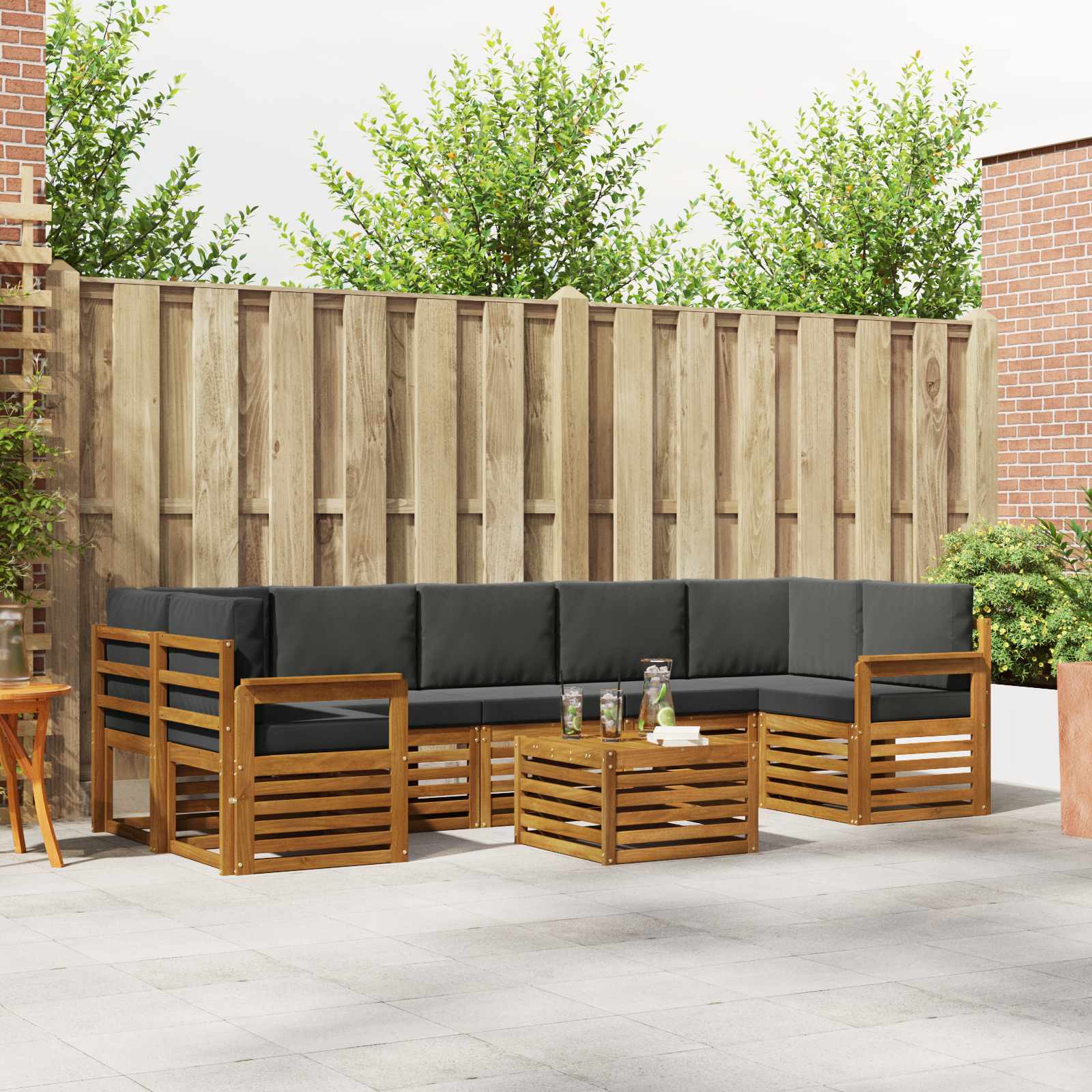 Outdoor Sofa Set 8 pcs Natural and Anthracite Solid Acacia Wood