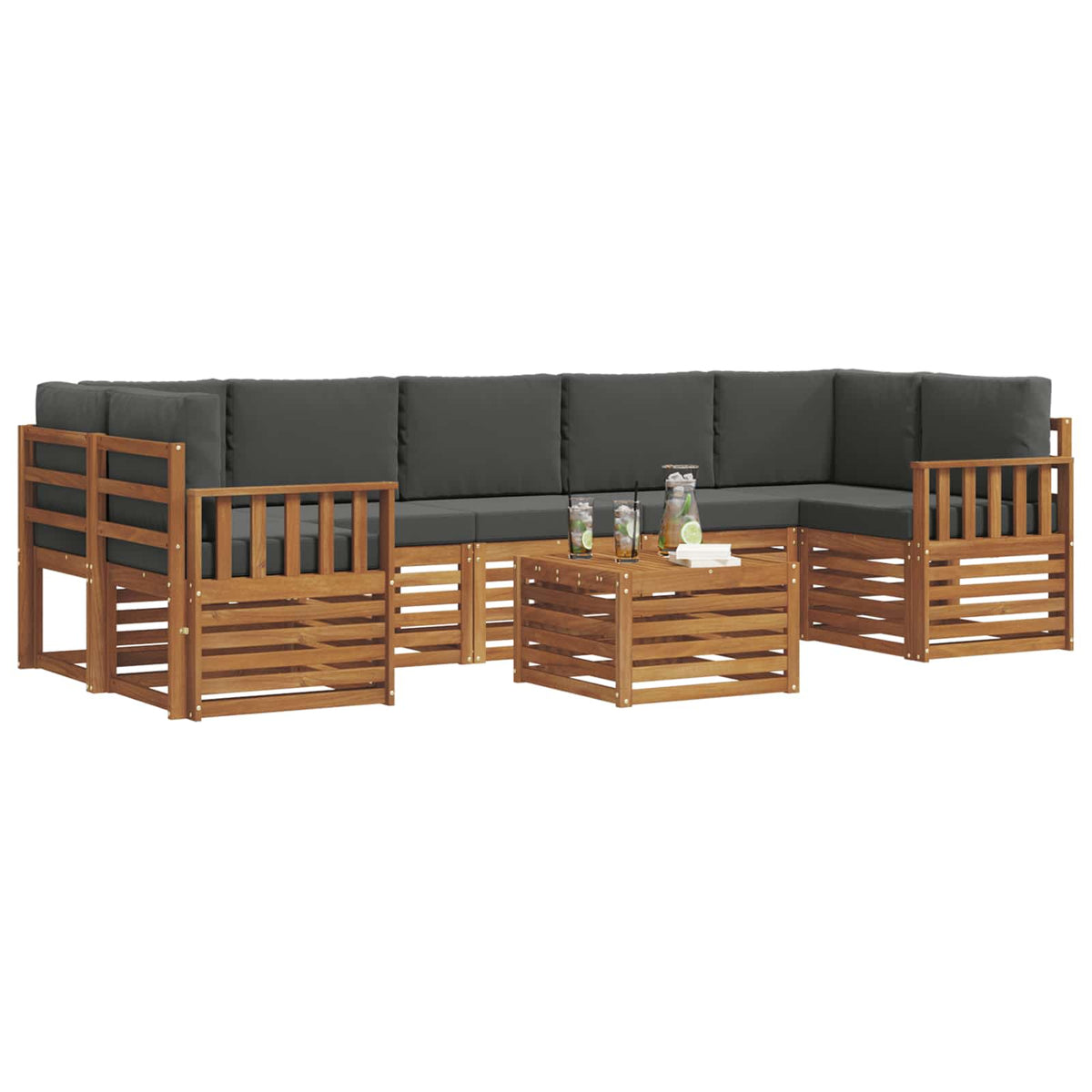 Outdoor Sofa Set 8 pcs Natural and Anthracite Solid Acacia Wood