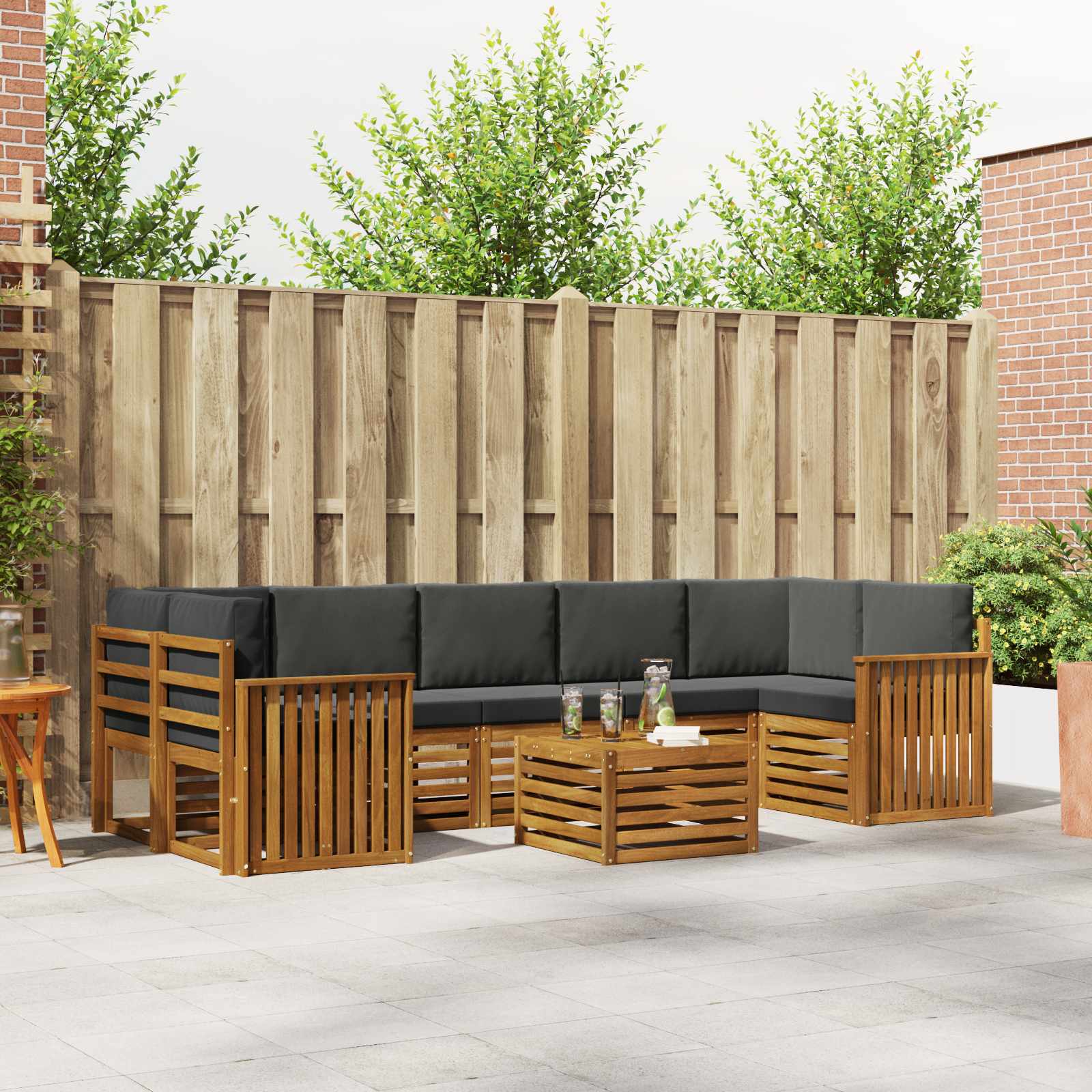 Outdoor Sofa Set 8 pcs Natural and Anthracite Solid Acacia Wood