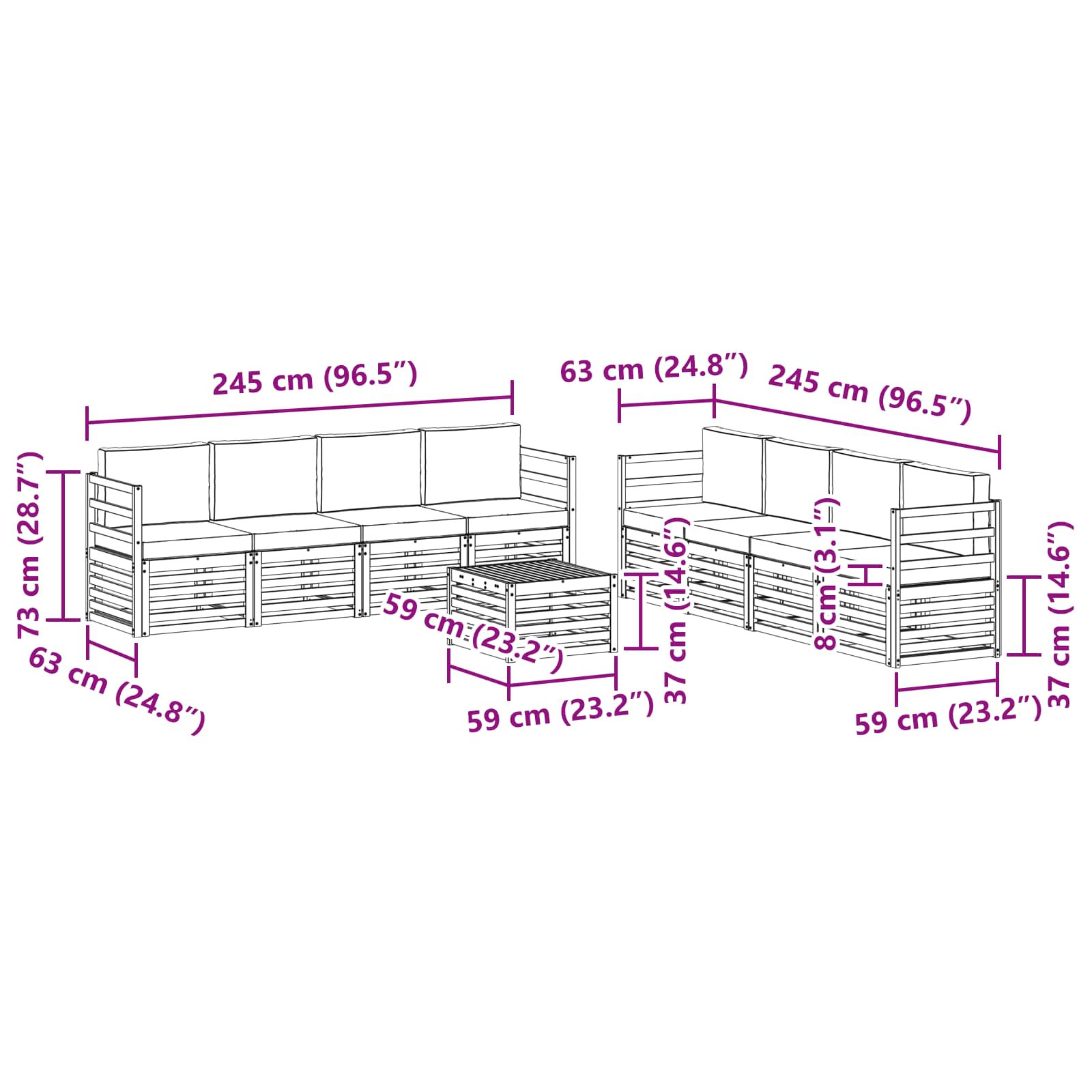 Sofa Sets 9 pcs Natural and Anthracite Solid Acacia Wood