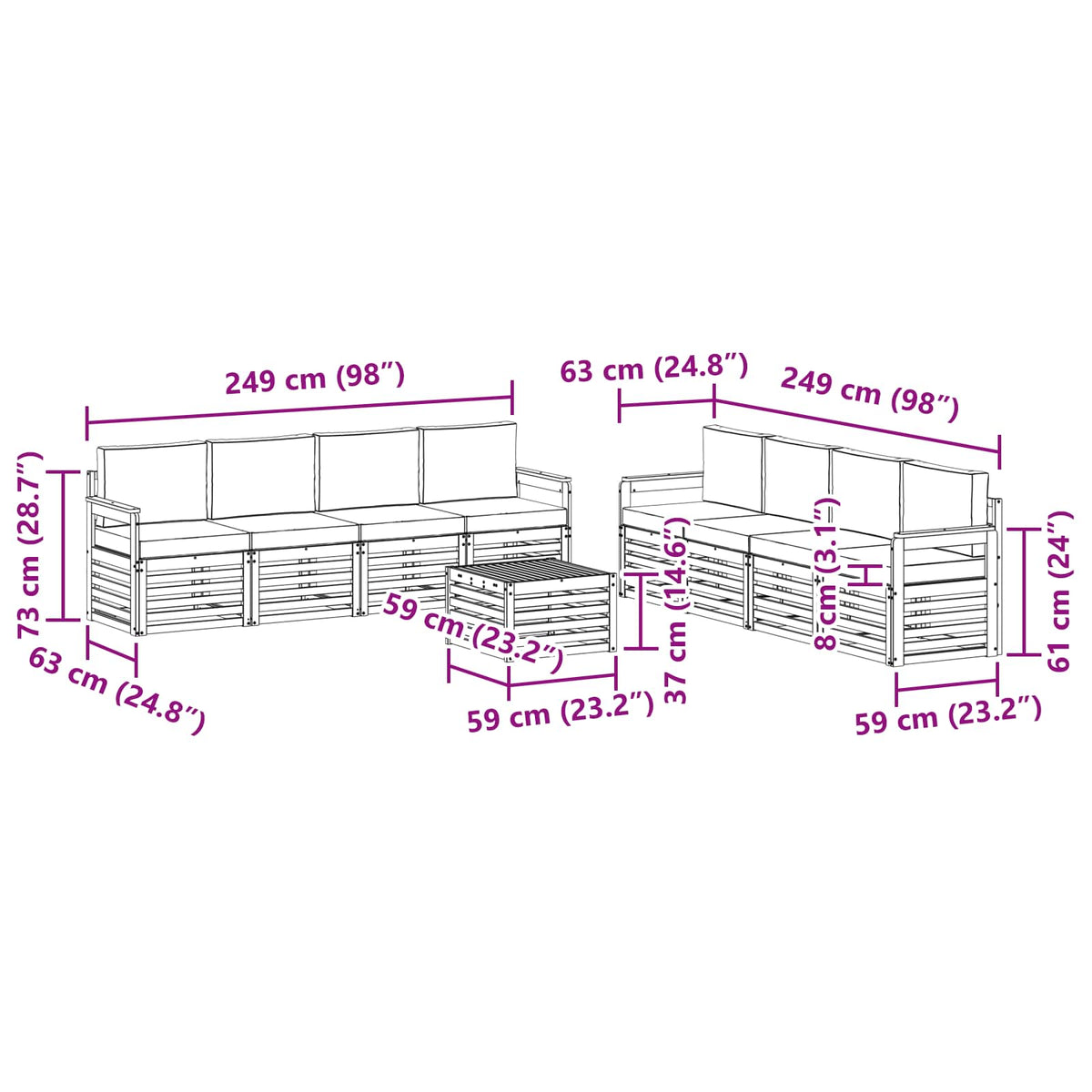 Sofa Sets 9 pcs Natural and Anthracite Solid Acacia Wood