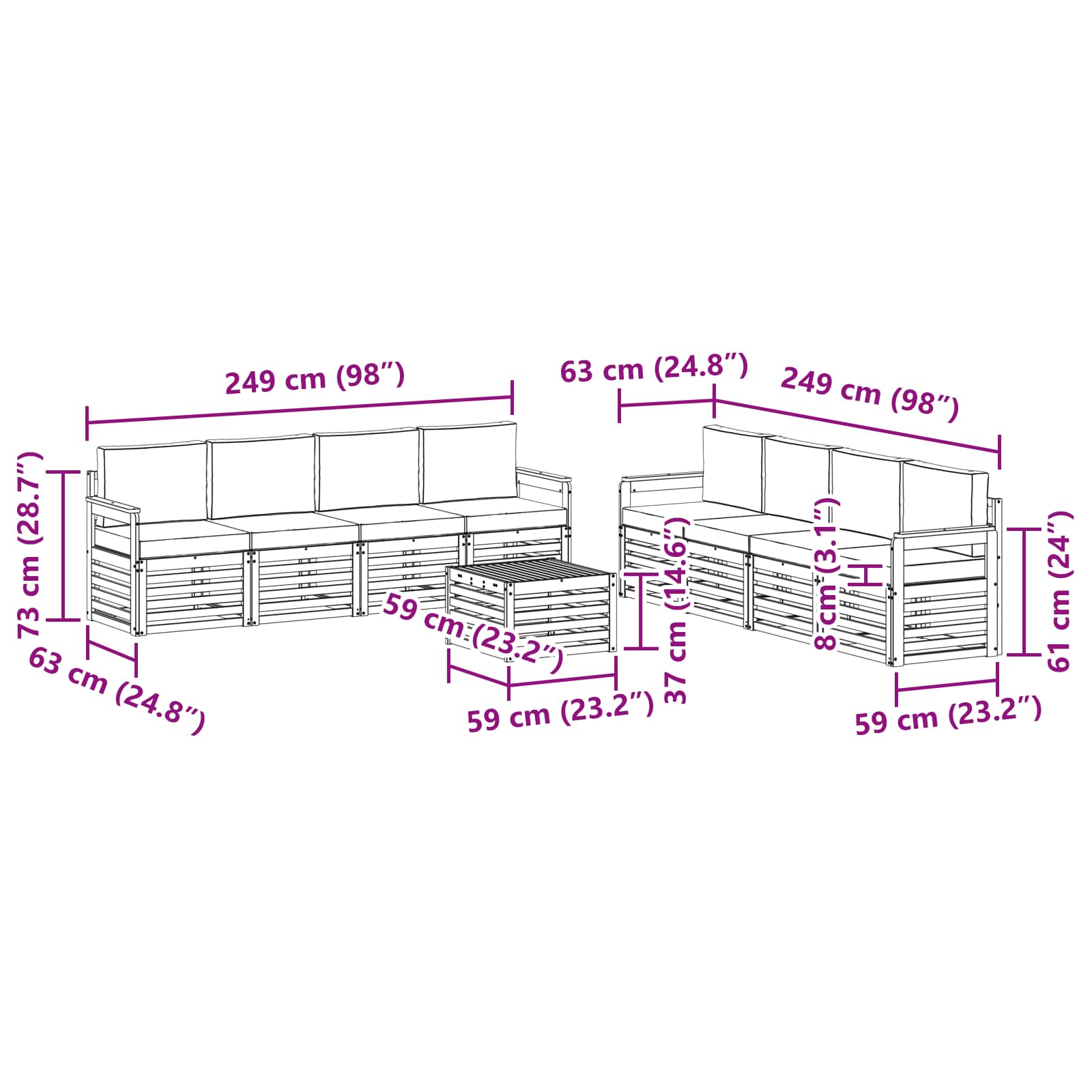 Sofa Sets 9 pcs Natural and Anthracite Solid Acacia Wood
