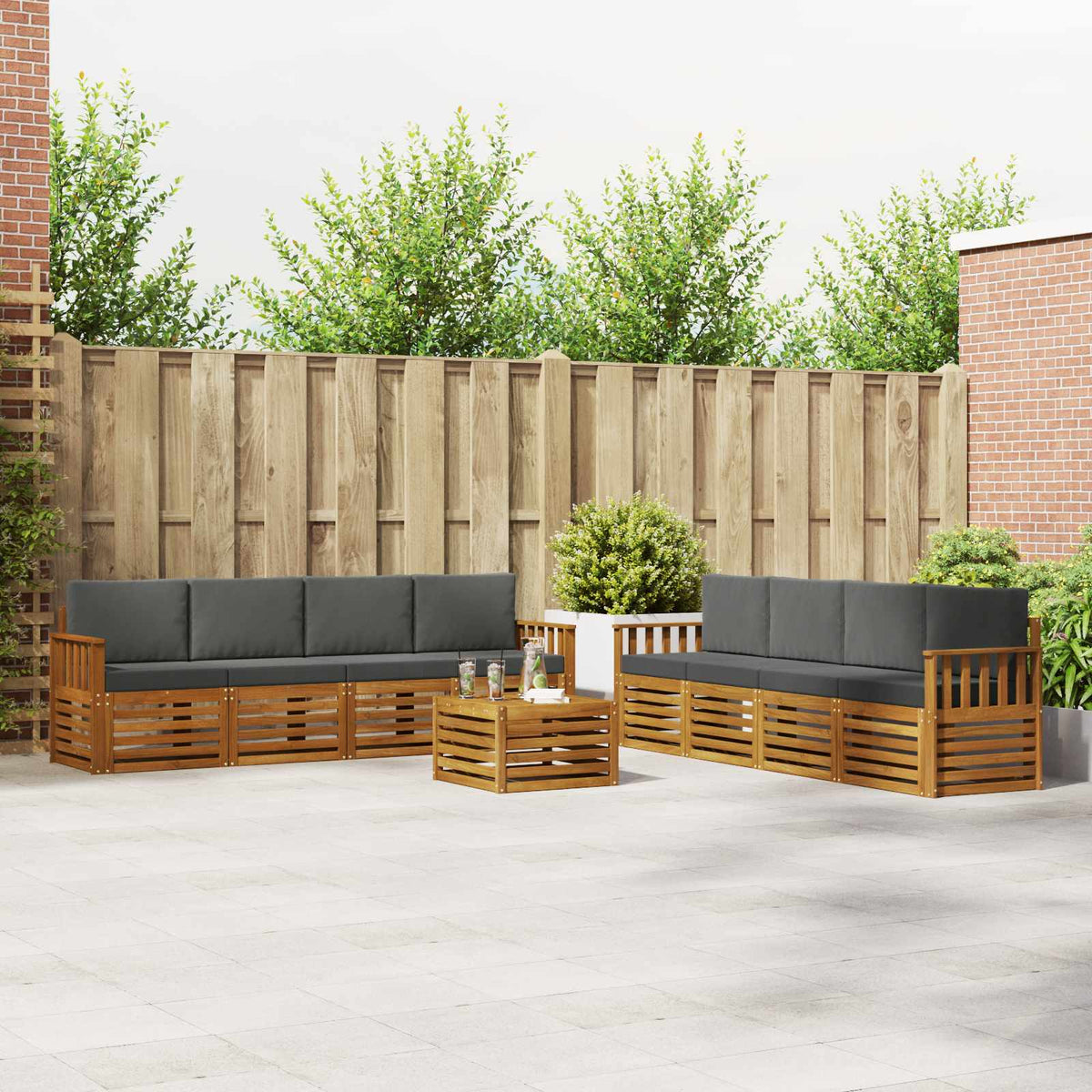 Sofa Sets 9 pcs Natural and Anthracite Solid Acacia Wood