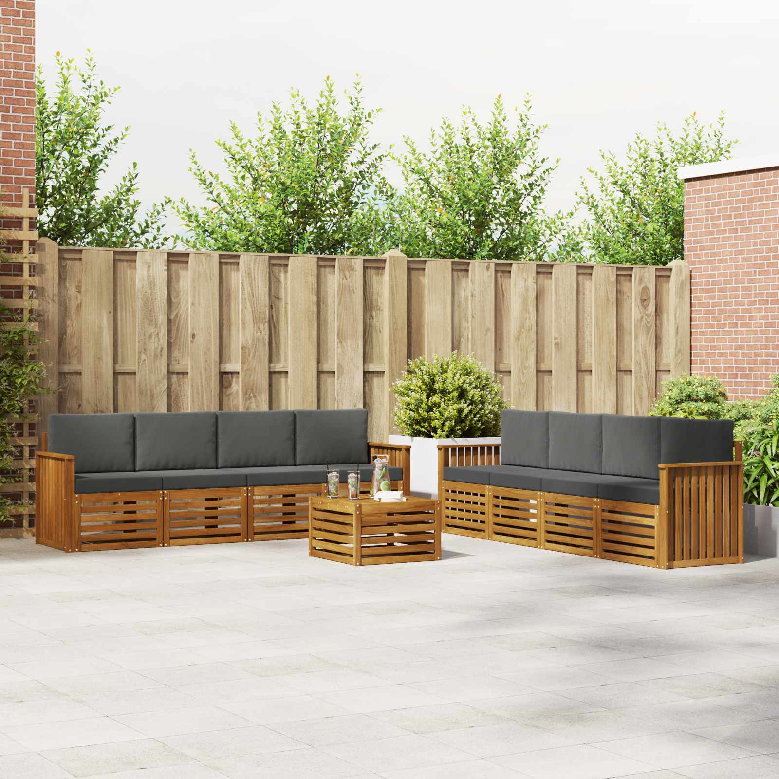 Sofa Sets 9 pcs Natural and Anthracite Solid Acacia Wood