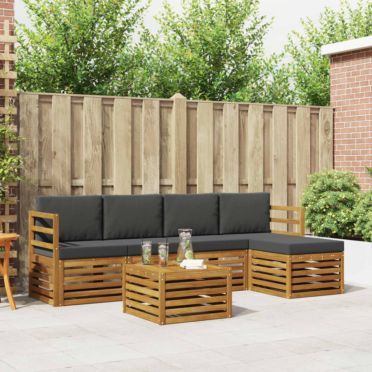 Outdoor Sofa Set with Cushion 6 pcs Natural and Anthracite