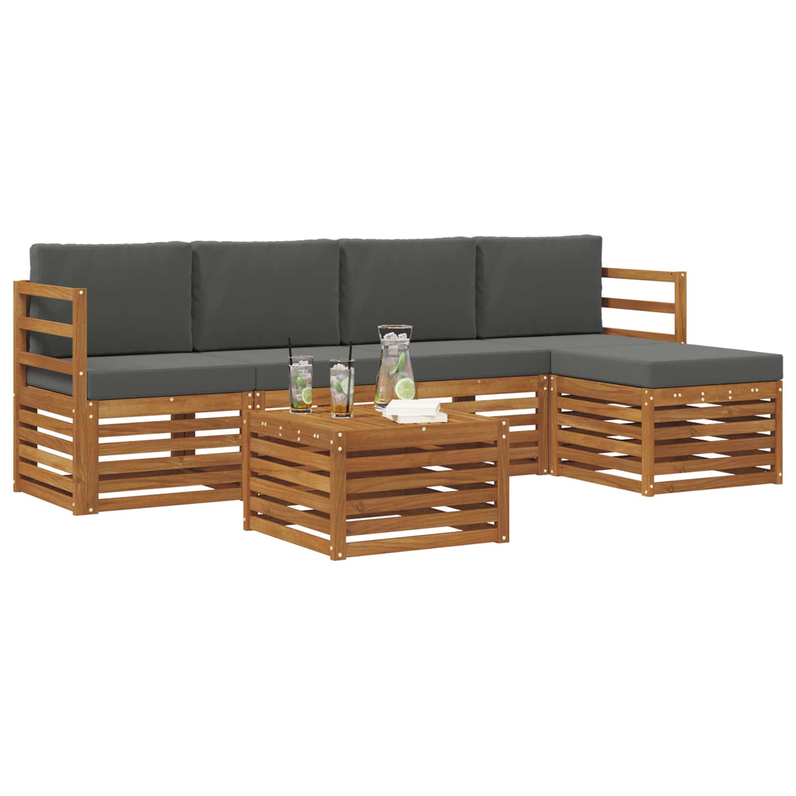 Outdoor Sofa Set with Cushion 6 pcs Natural and Anthracite