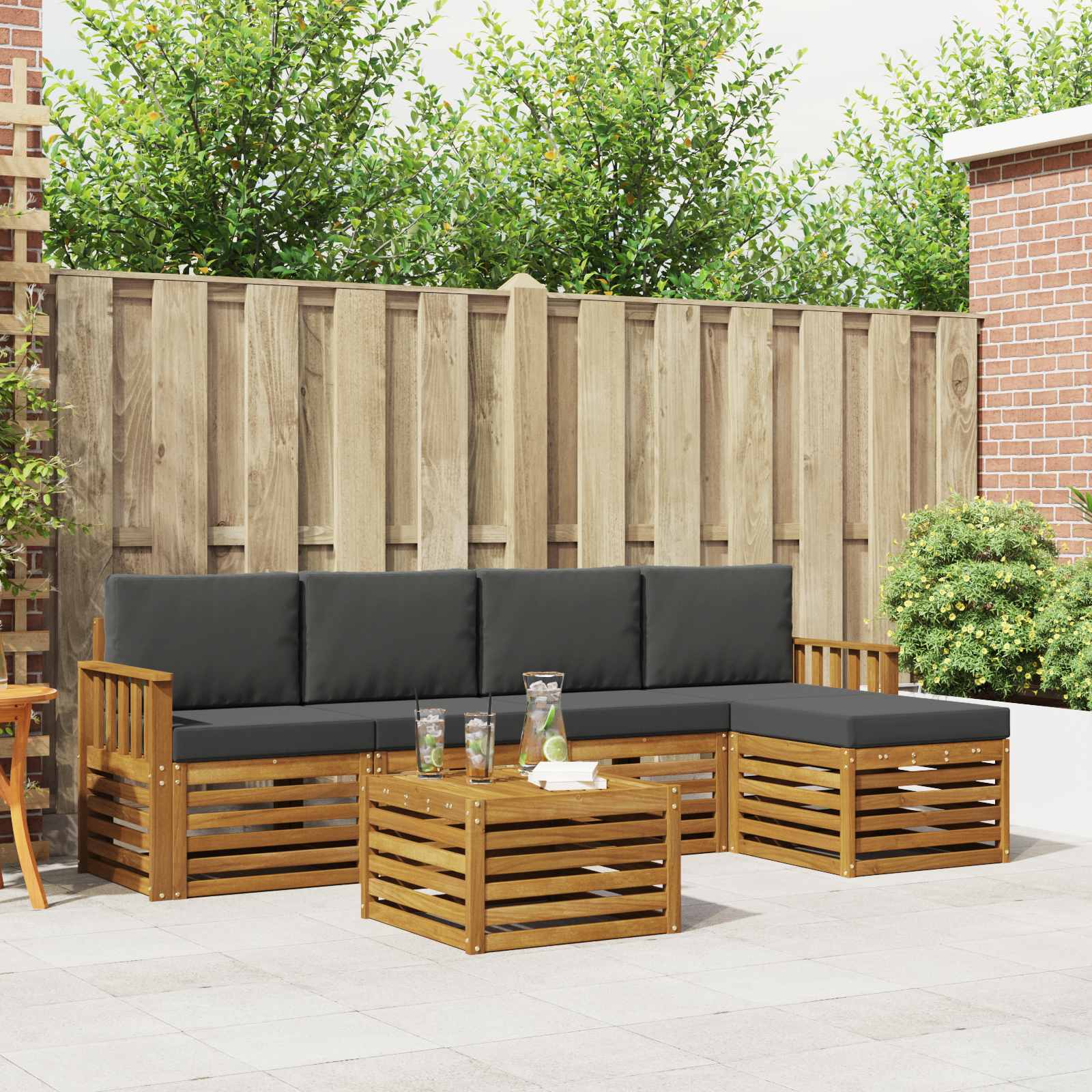 Outdoor Sofa Set with Cushion 6 pcs Natural and Anthracite