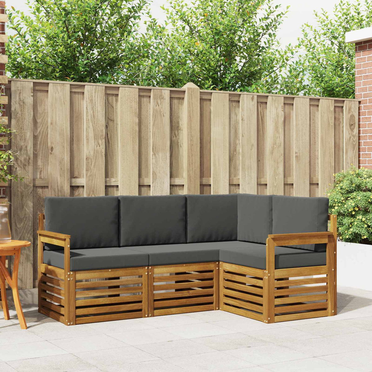 Sofa Sets 4 pcs Natural and Anthracite Solid Acacia Wood