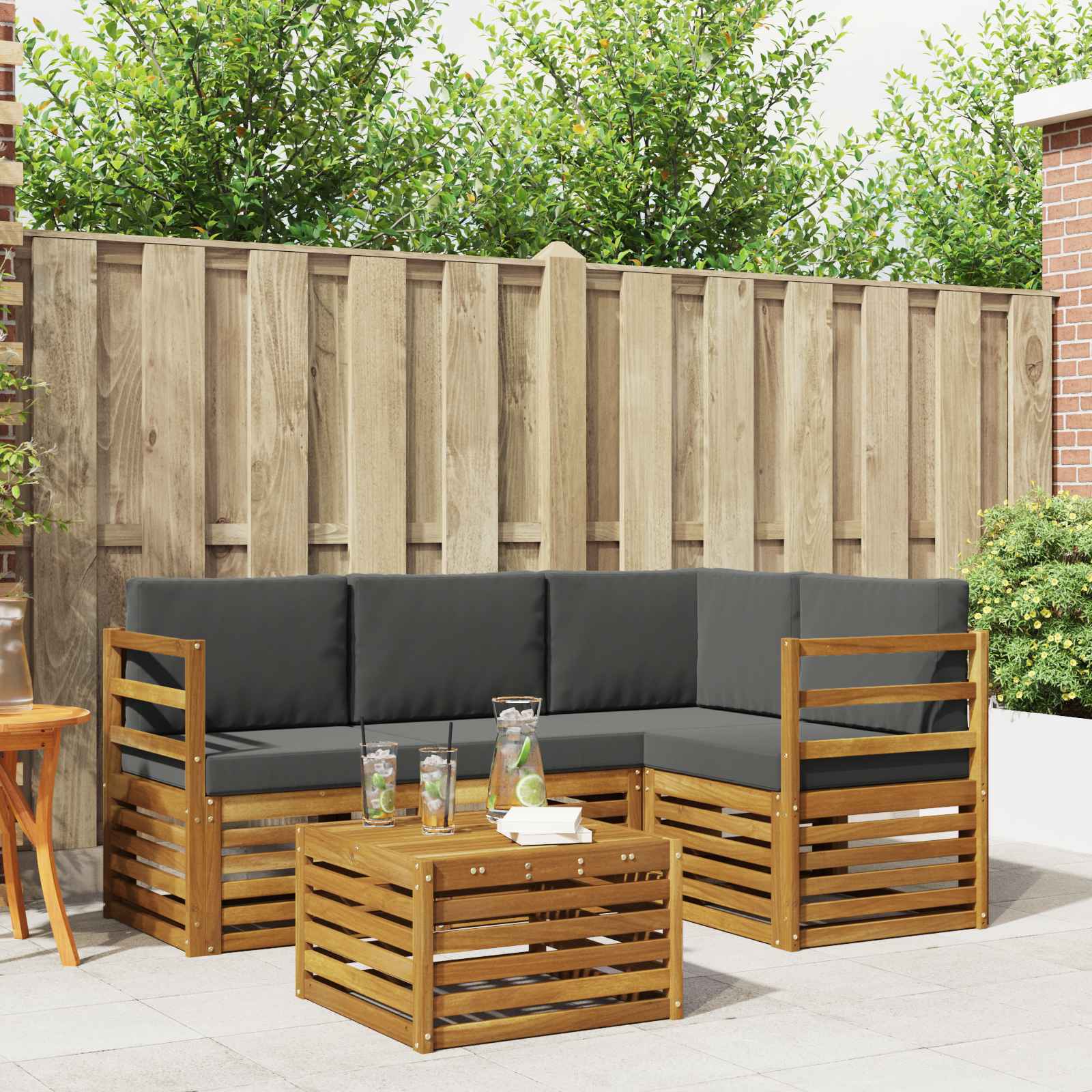 Outdoor Sofa Set with Cushion 5 pcs Natural and Anthracite