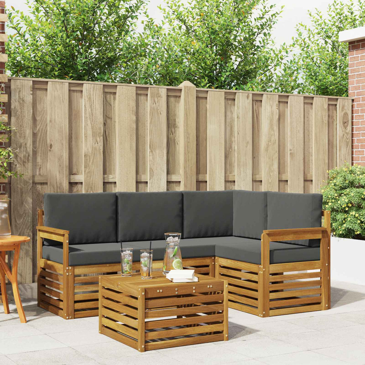 Outdoor Sofa Set with Cushion 5 pcs Natural and Anthracite