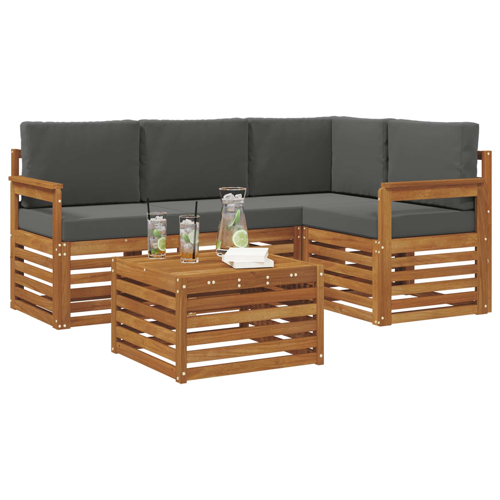 Outdoor Sofa Set with Cushion 5 pcs Natural and Anthracite