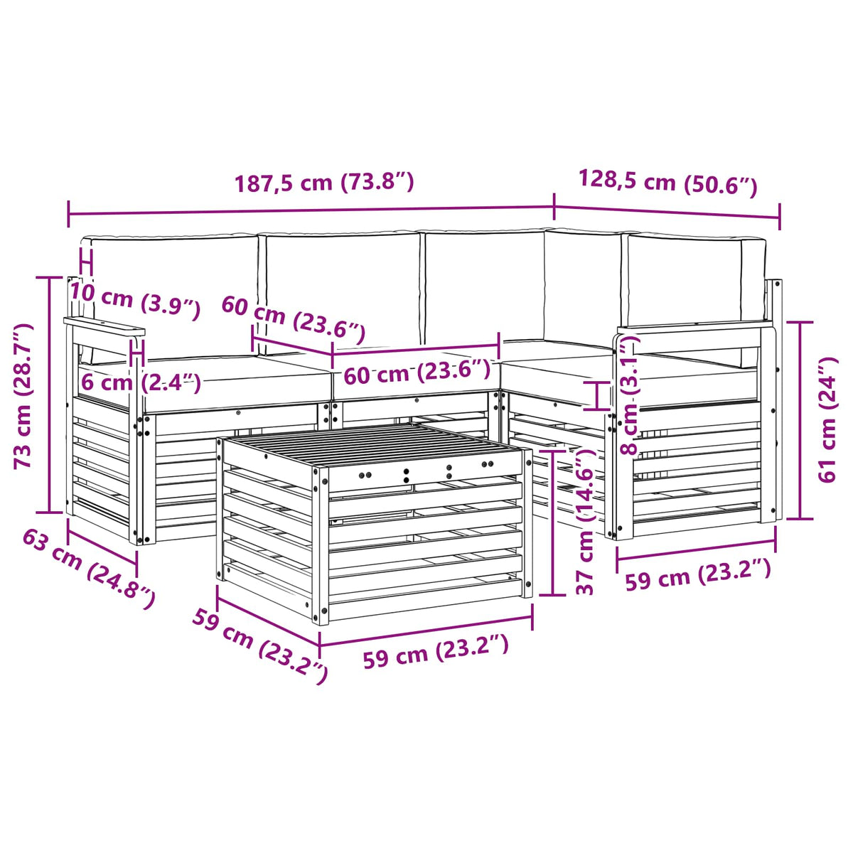 Outdoor Sofa Set with Cushion 5 pcs Natural and Anthracite