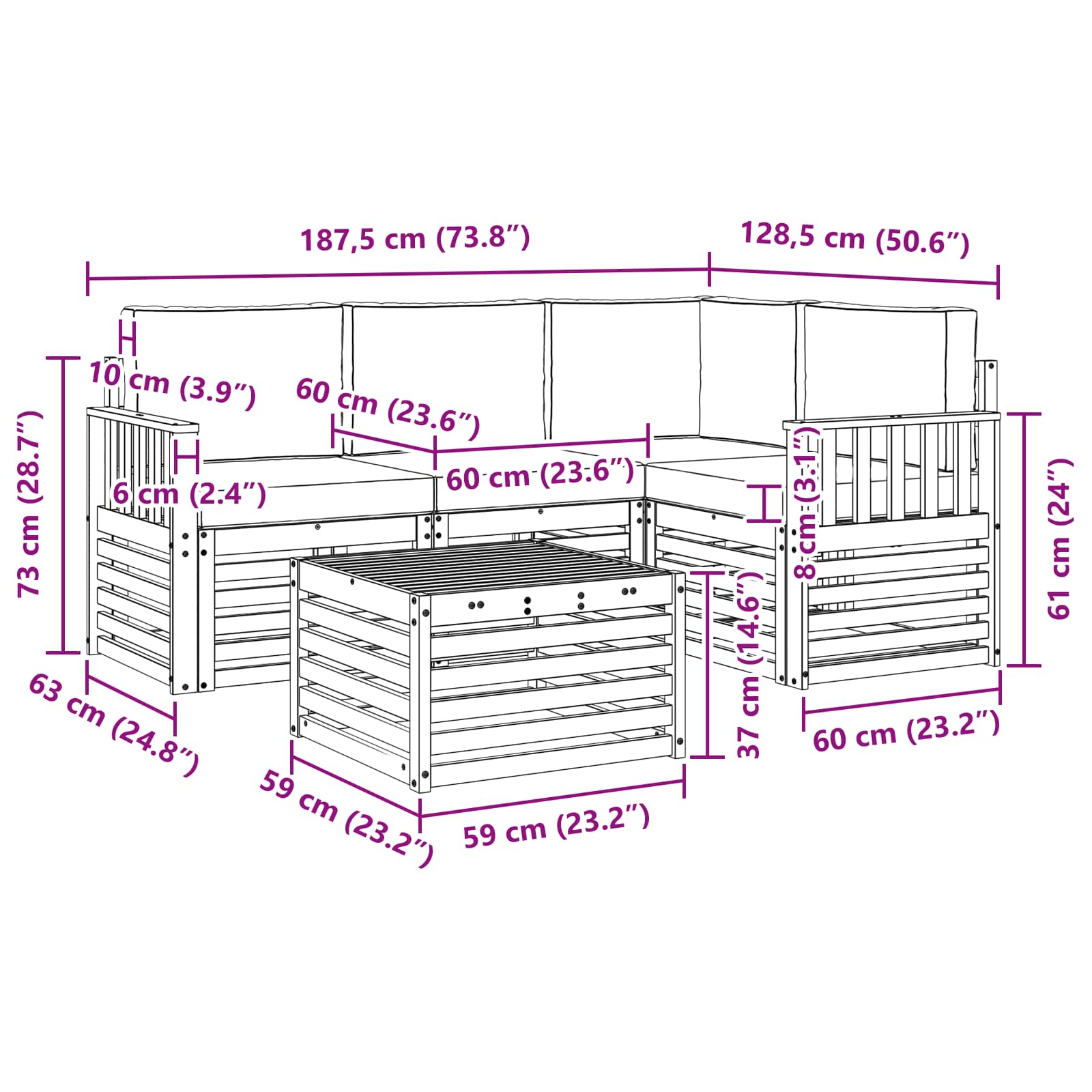 Outdoor Sofa Set with Cushion 5 pcs Natural and Anthracite
