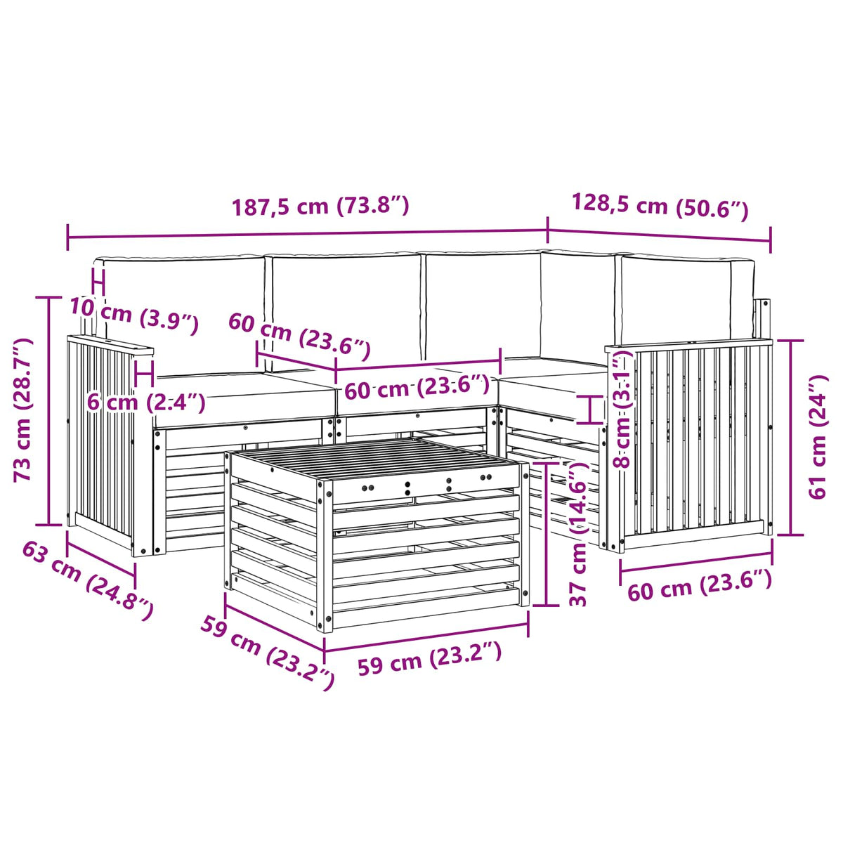 Outdoor Sofa Set with Cushion 5 pcs Natural and Anthracite