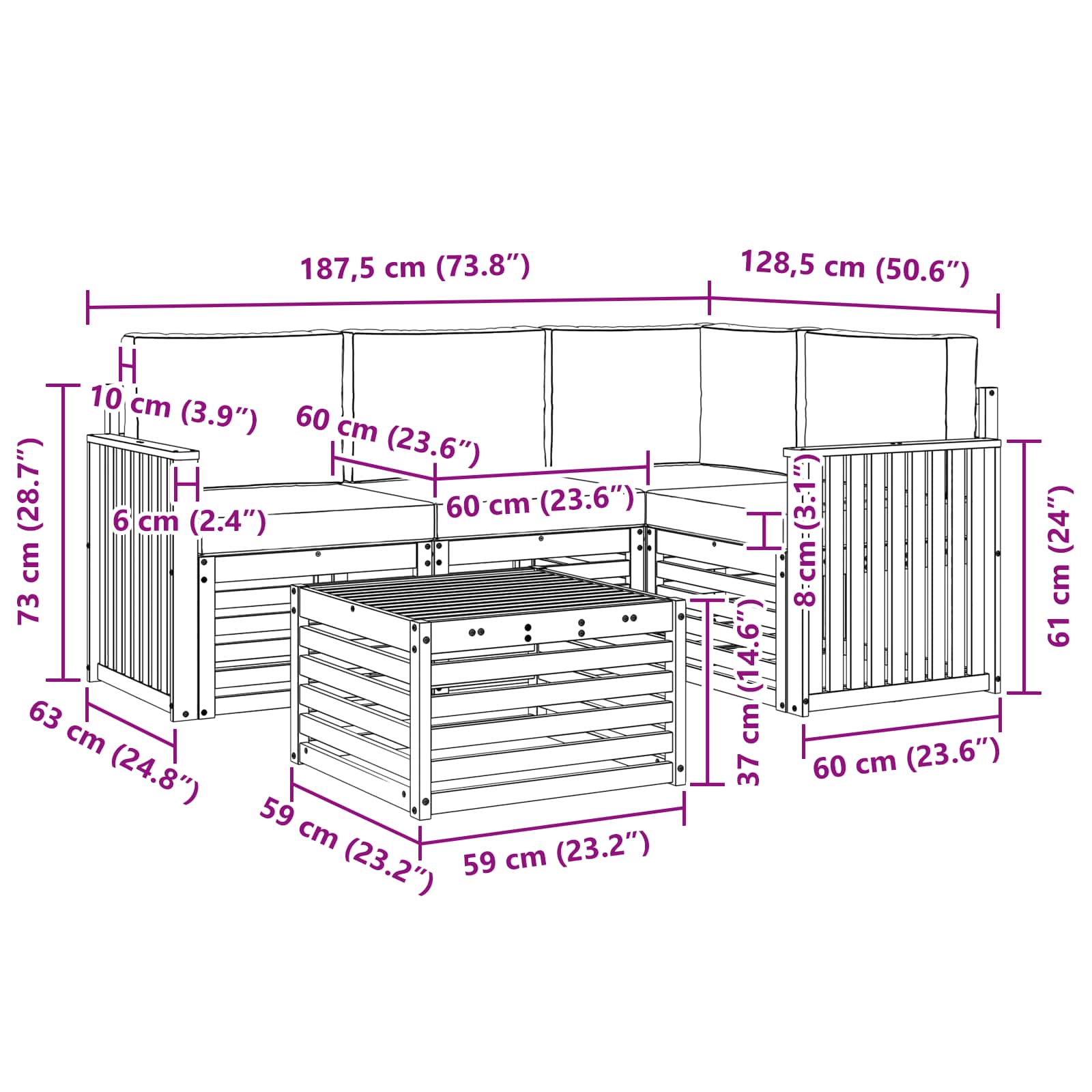 Outdoor Sofa Set with Cushion 5 pcs Natural and Anthracite