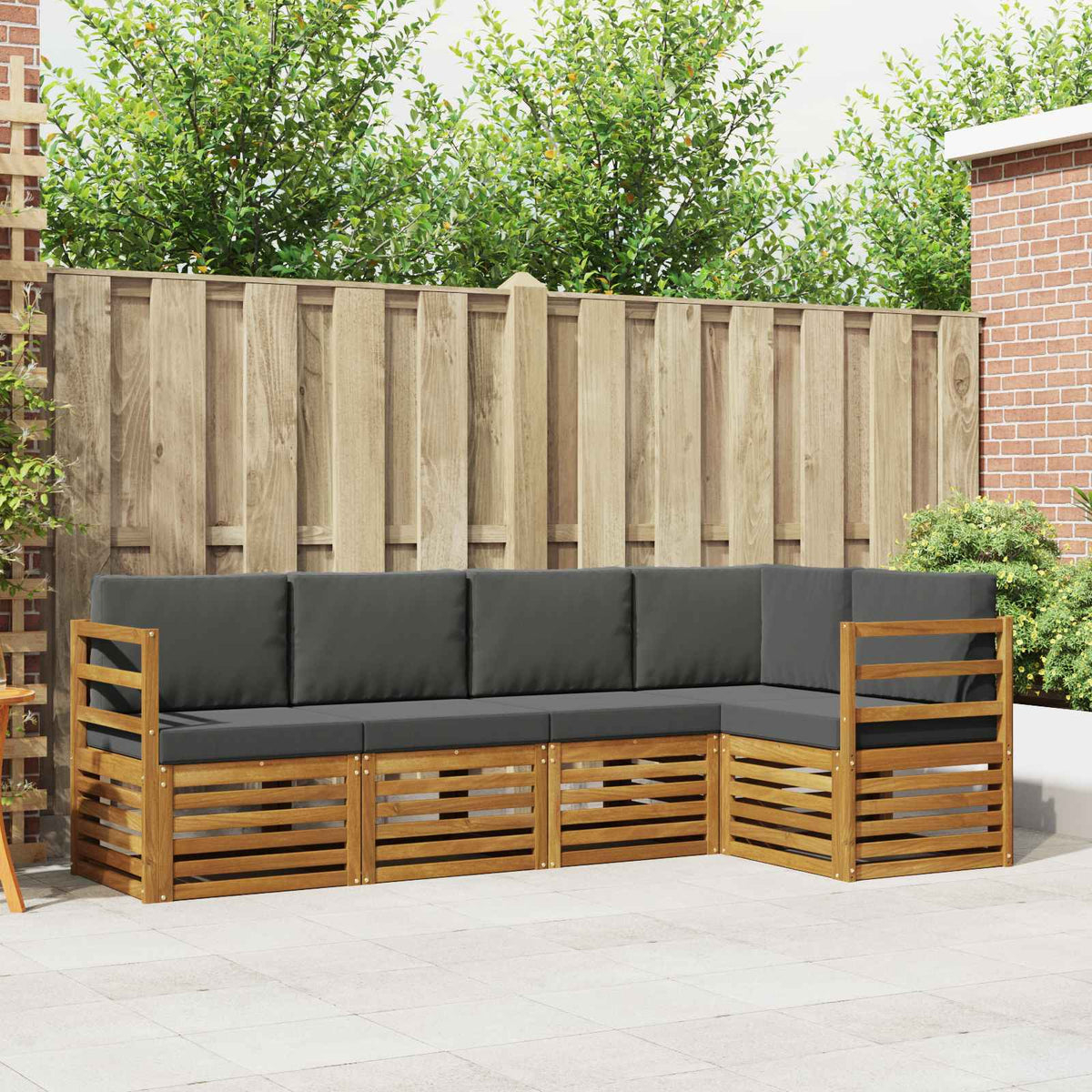 Sectional Sofa Set with Cushion 5 pcs Natural and Anthracite