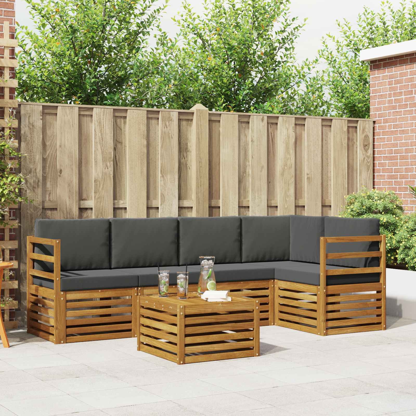 Sectional Sofa Set with Cushion 6 pcs Natural and Anthracite