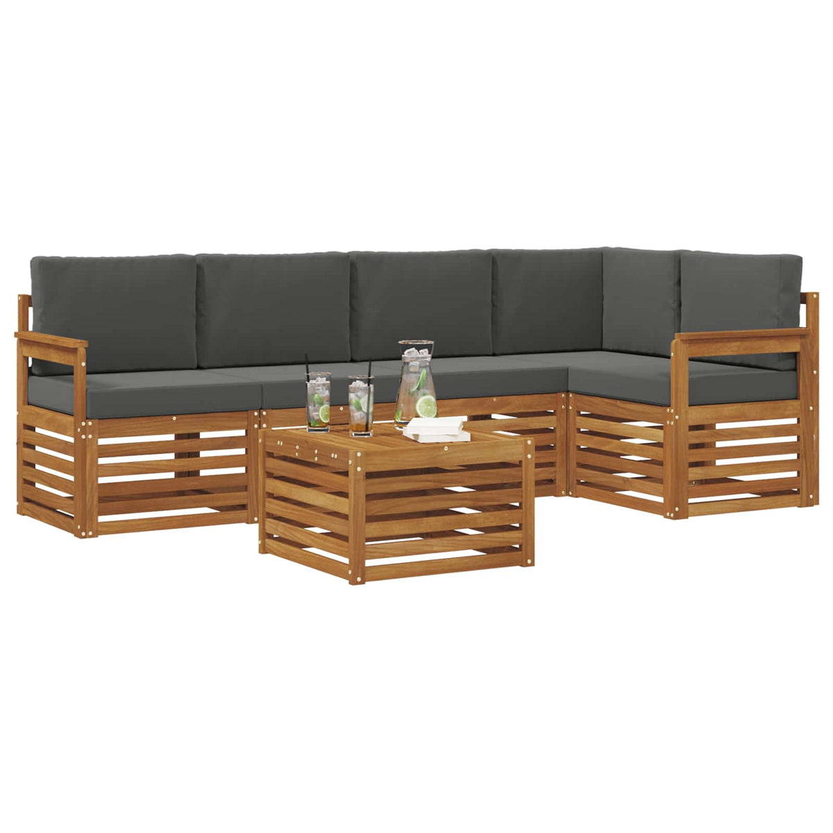 Sectional Sofa Set with Cushion 6 pcs Natural and Anthracite