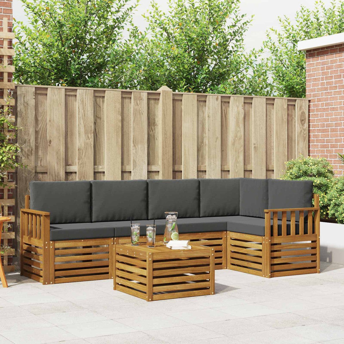 Sectional Sofa Set with Cushion 6 pcs Natural and Anthracite