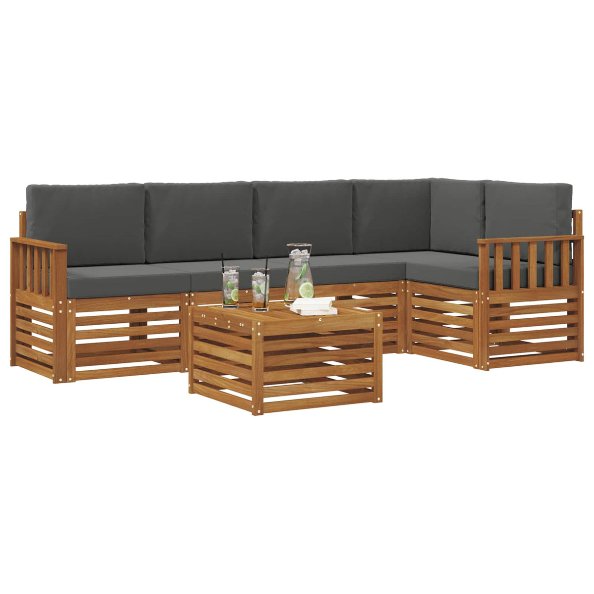 Sectional Sofa Set with Cushion 6 pcs Natural and Anthracite