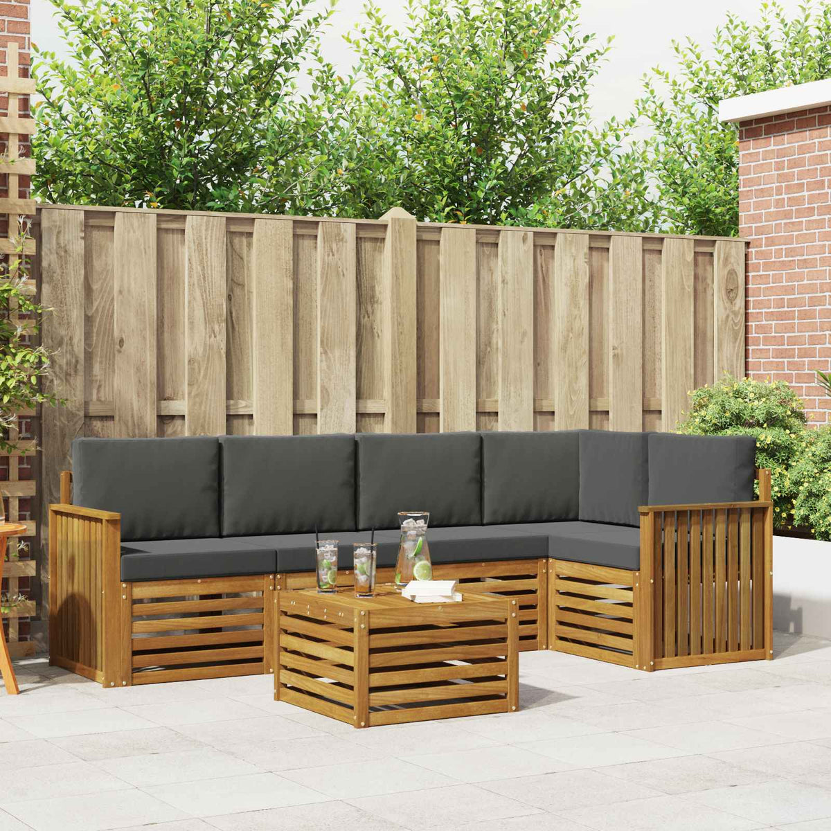 Sectional Sofa Set with Cushion 6 pcs Natural and Anthracite