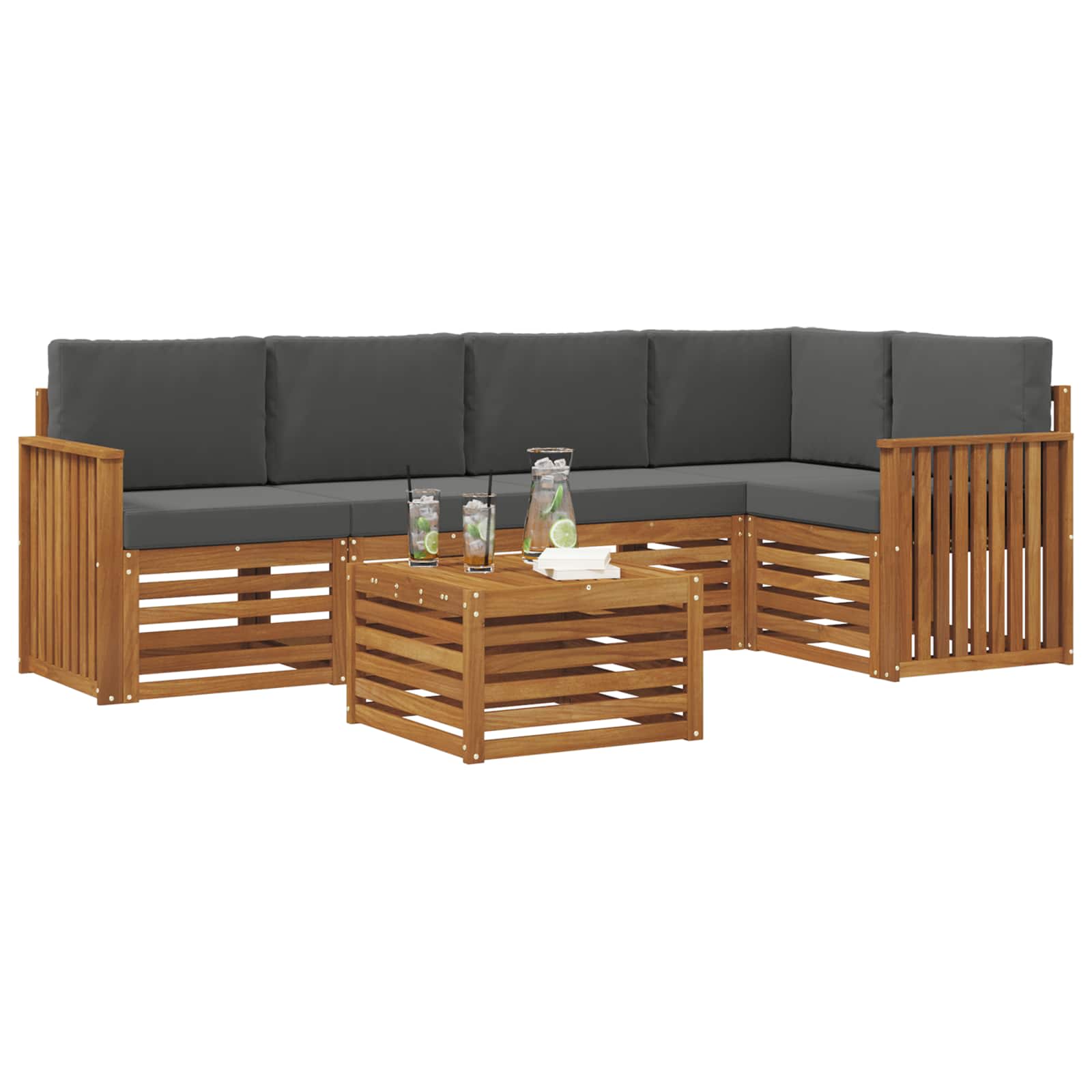 Sectional Sofa Set with Cushion 6 pcs Natural and Anthracite