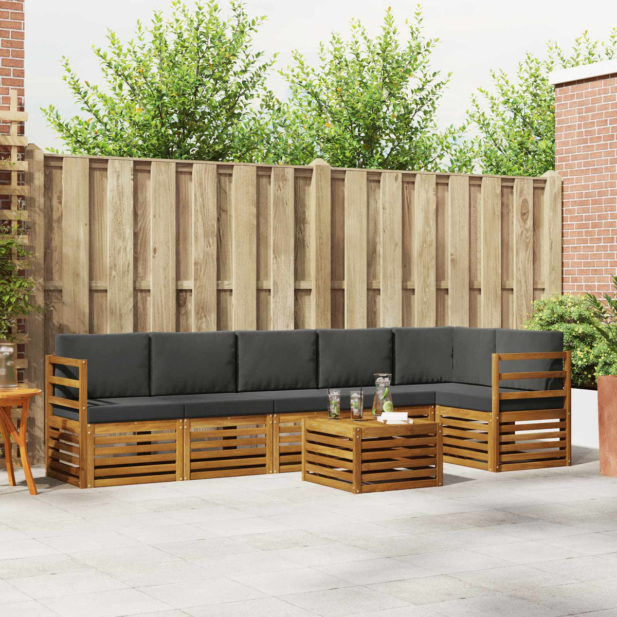 Sectional Sofa Set with Cushion 7 pcs Natural and Anthracite