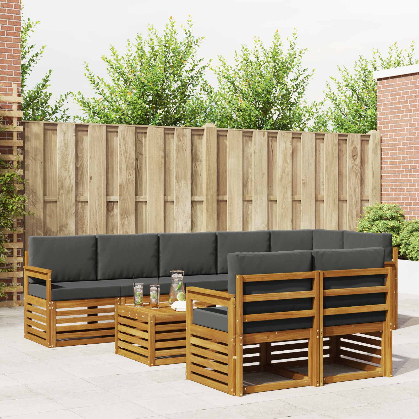 Sofa Sets 9 pcs Natural and Anthracite Solid Acacia Wood