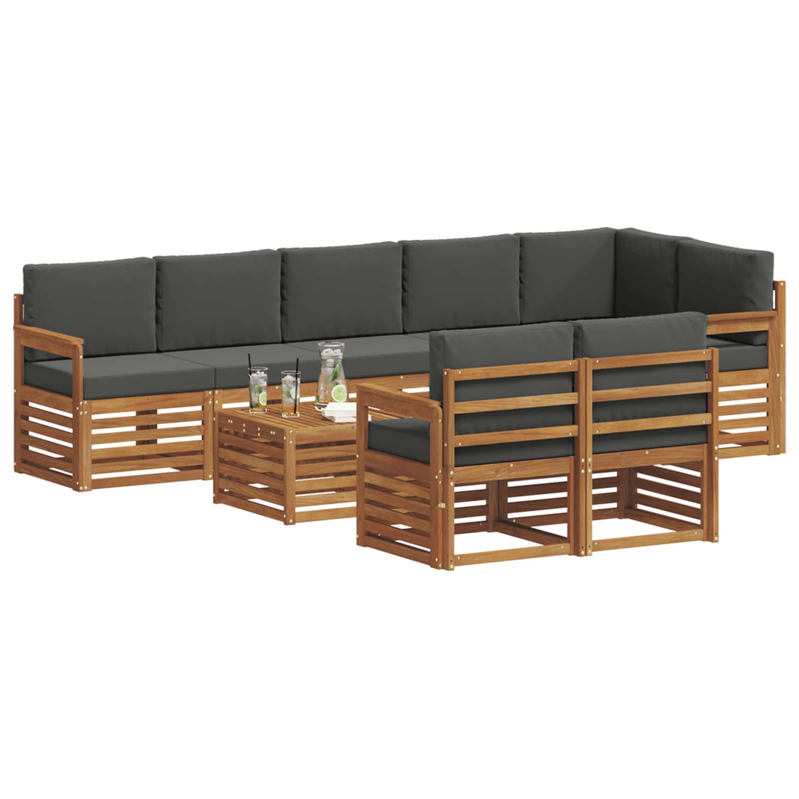 Sofa Sets 9 pcs Natural and Anthracite Solid Acacia Wood