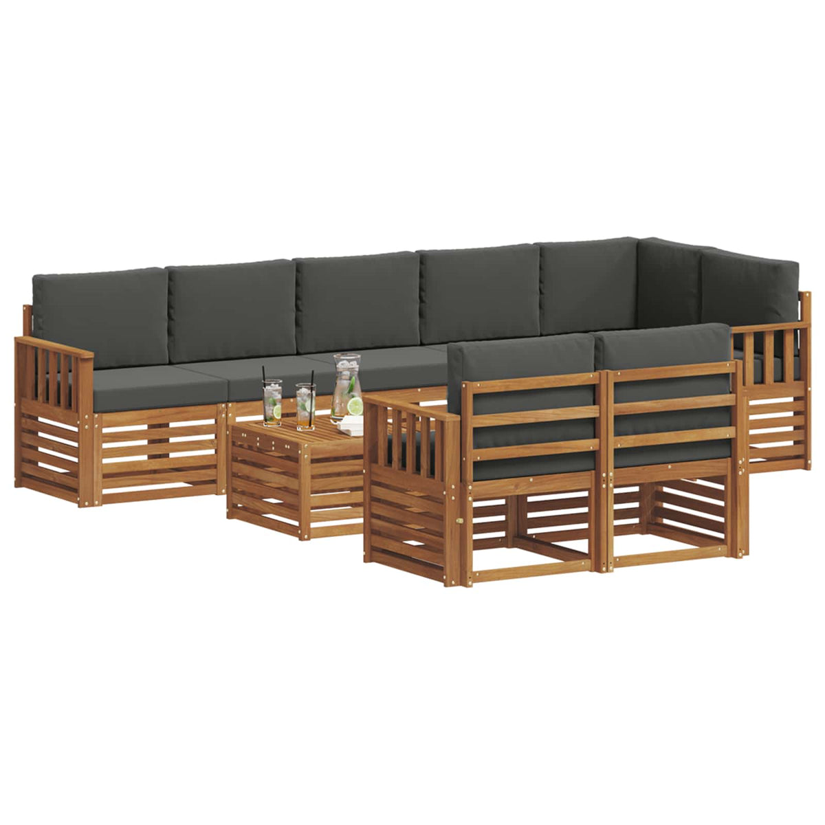 Sofa Sets 9 pcs Natural and Anthracite Solid Acacia Wood
