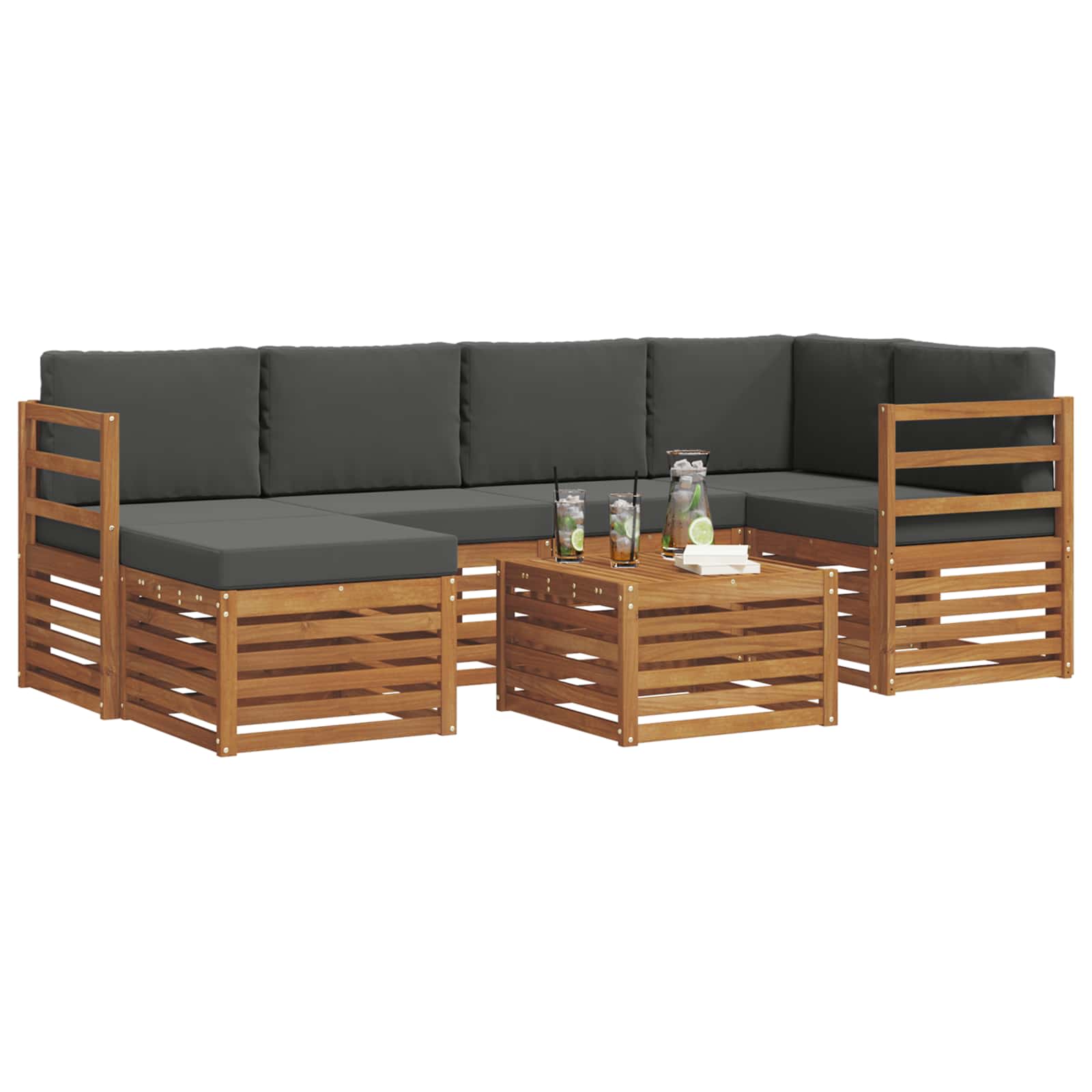 Sectional Sofa Set with Cushion 7 pcs Natural and Anthracite