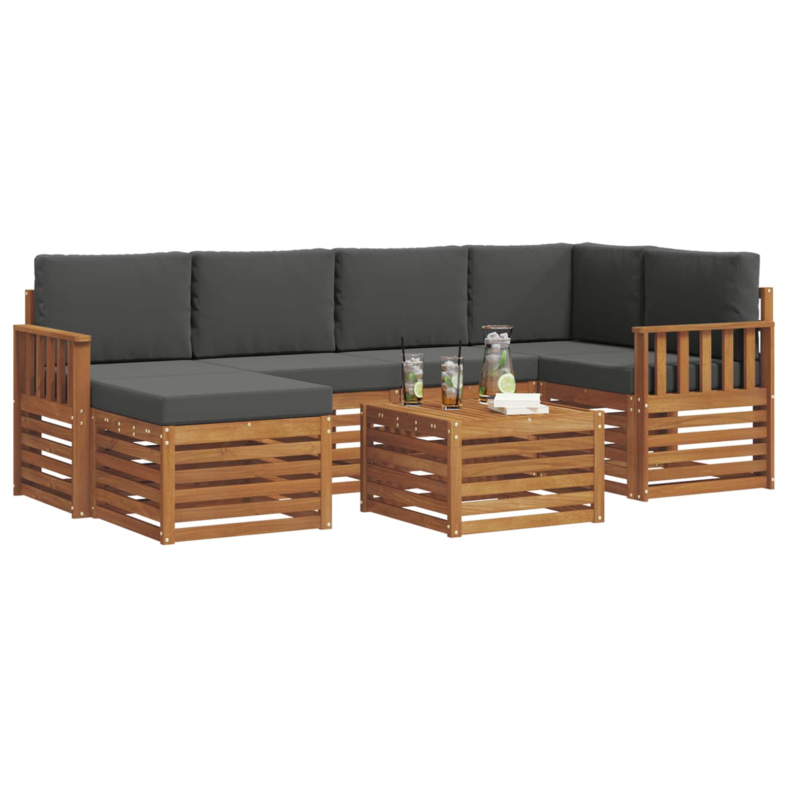 Sectional Sofa Set with Cushion 7 pcs Natural and Anthracite