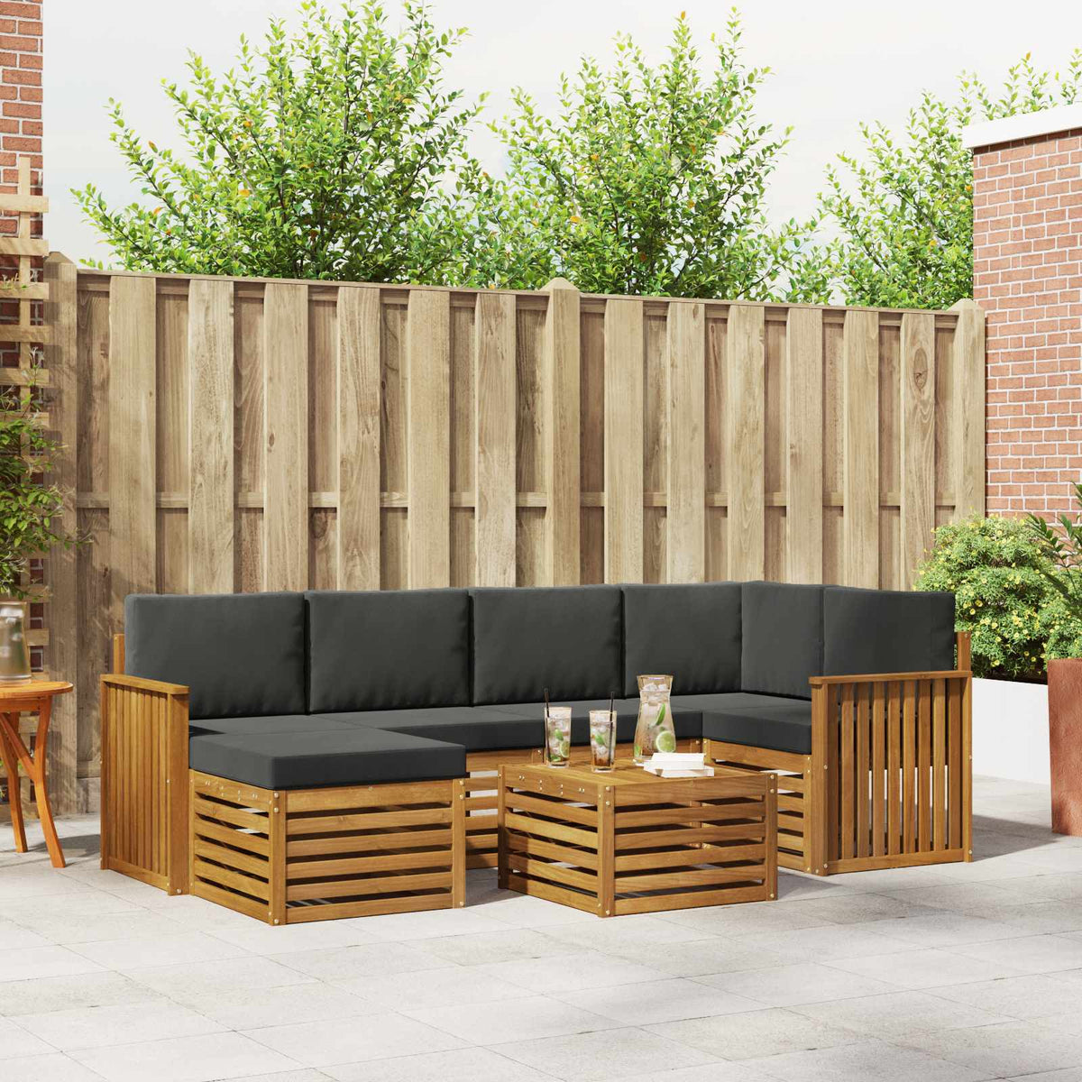 Sectional Sofa Set with Cushion 7 pcs Natural and Anthracite