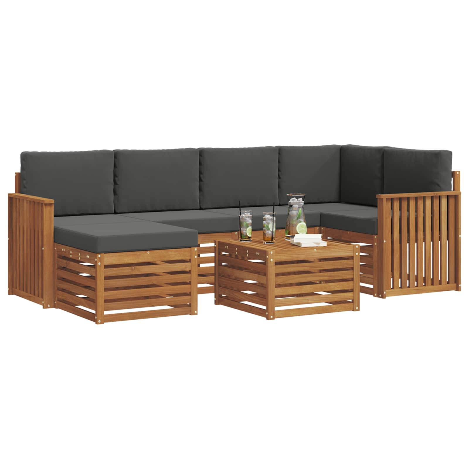 Sectional Sofa Set with Cushion 7 pcs Natural and Anthracite