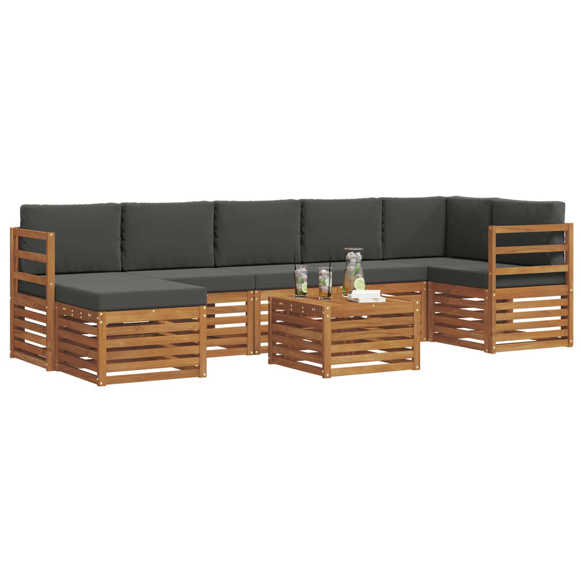 Outdoor Sofa Set 8 pcs Natural and Anthracite Solid Acacia Wood