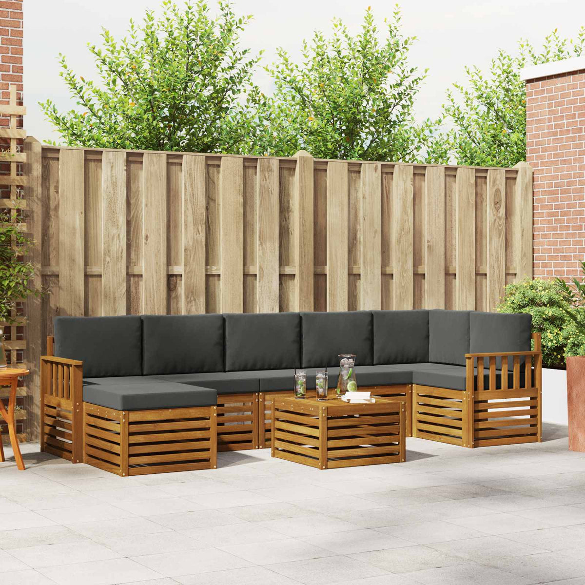 Outdoor Sofa Set 8 pcs Natural and Anthracite Solid Acacia Wood