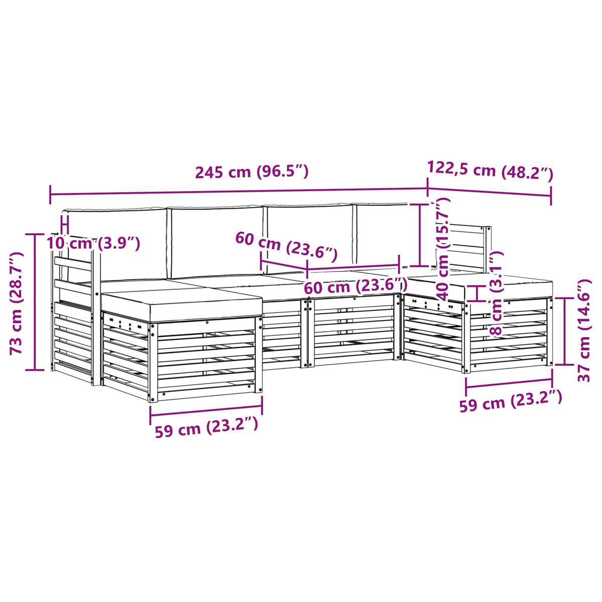 Sofa Sets 6 pcs Natural and Anthracite Solid Acacia Wood