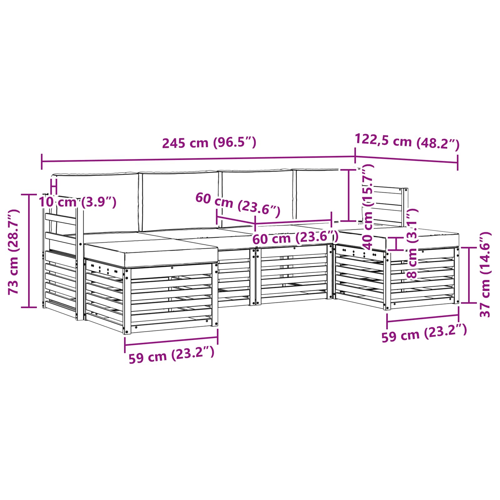 Sofa Sets 6 pcs Natural and Anthracite Solid Acacia Wood