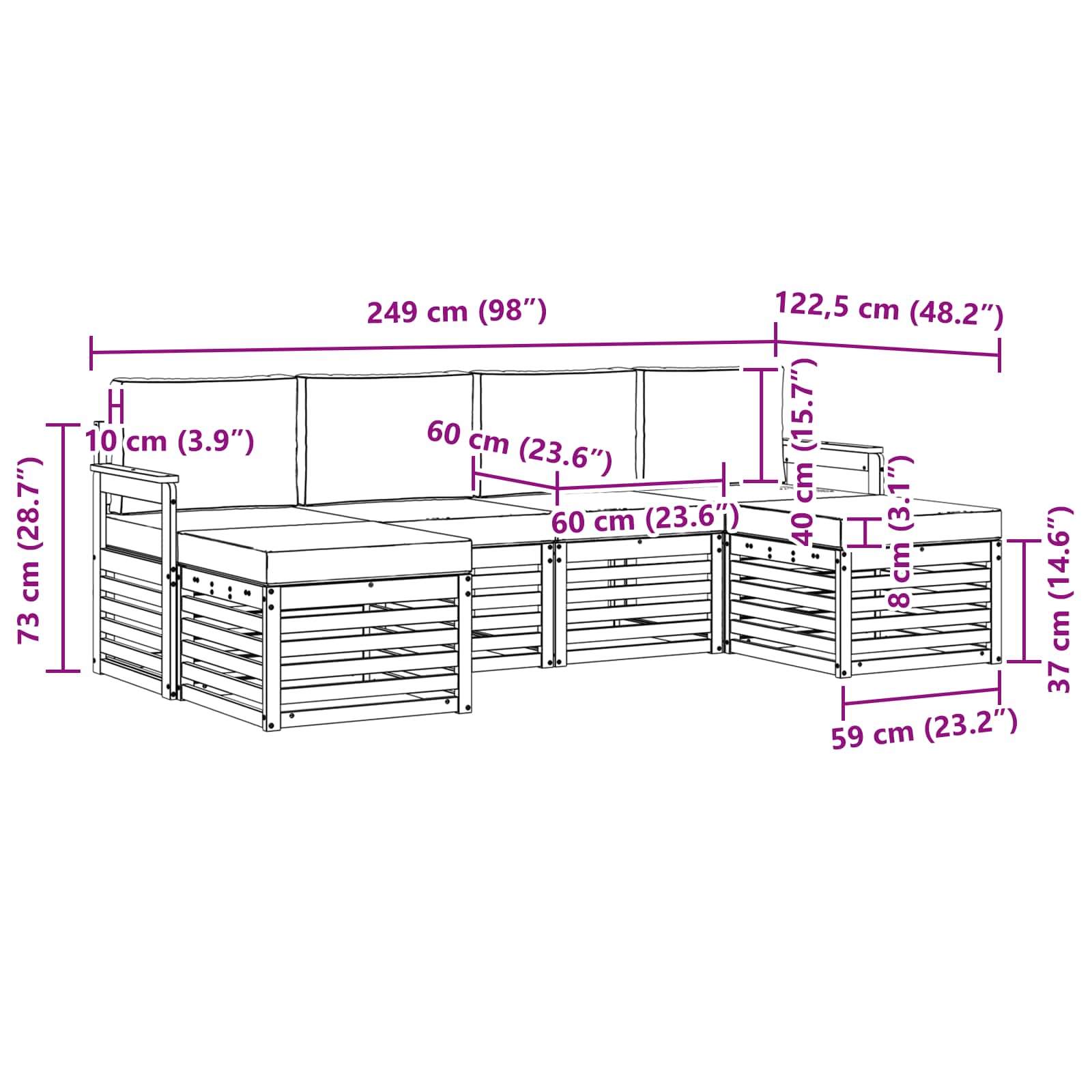 Sofa Sets 6 pcs Natural and Anthracite Solid Acacia Wood