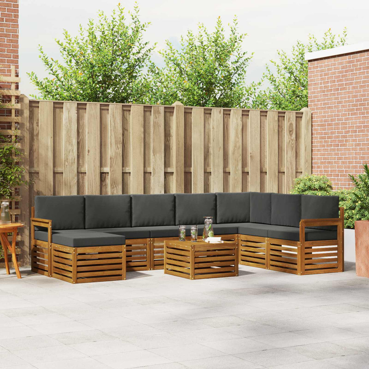 Outdoor Sofa Set 9 pcs Natural and Anthracite Solid Acacia Wood