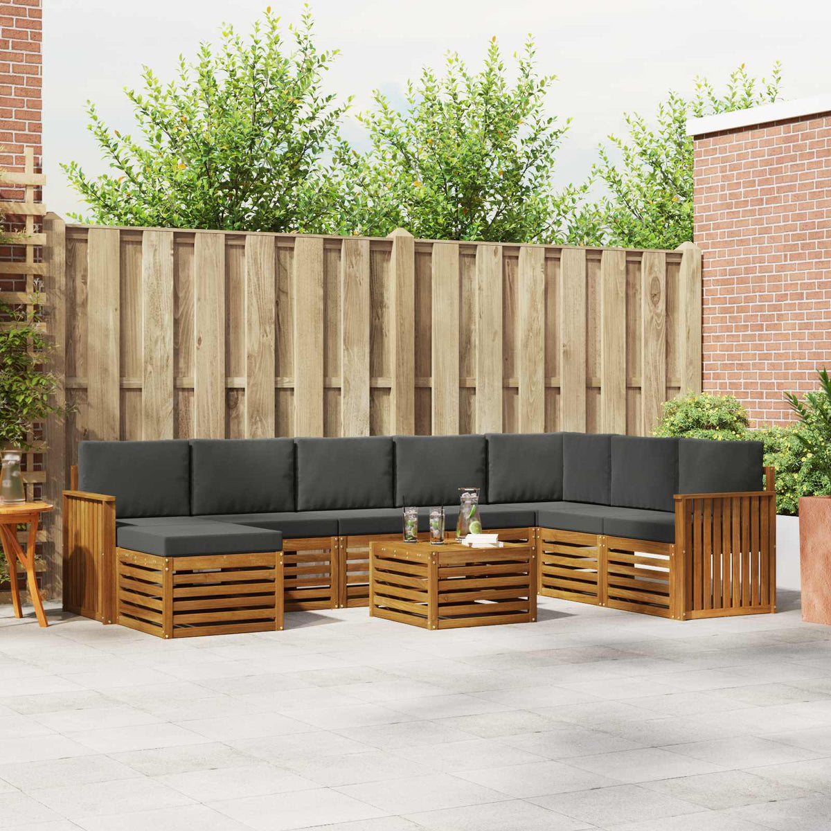 Outdoor Sofa Set 9 pcs Natural and Anthracite Solid Acacia Wood
