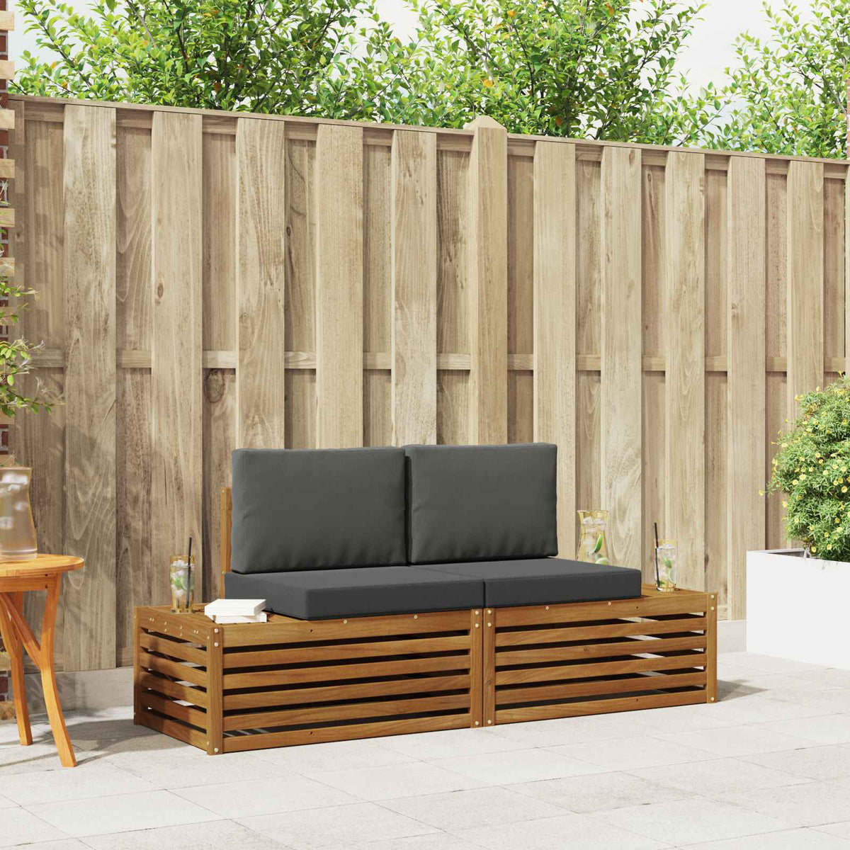 Outdoor Sofa Set with Cushion 2 Piece Natural and Anthracite