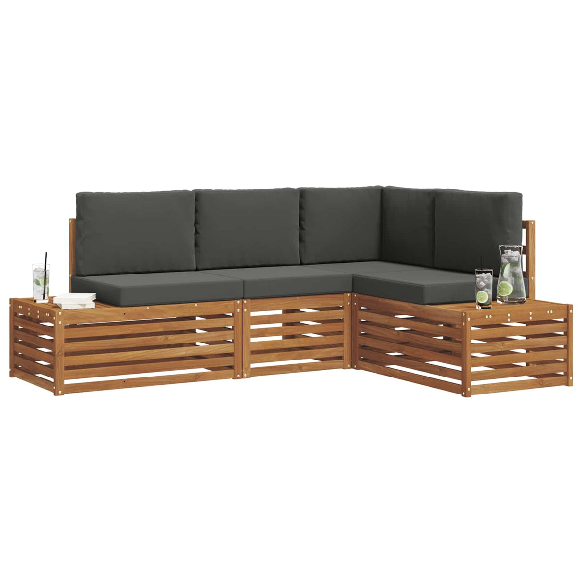 Outdoor Sofa Set with Cushion 4 Piece Natural and Anthracite