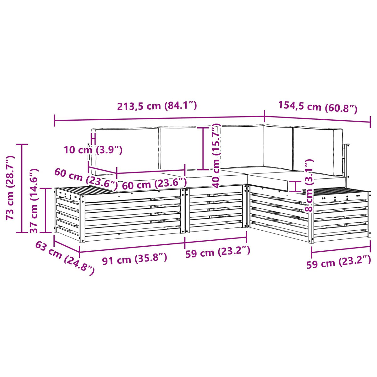 Outdoor Sofa Set with Cushion 4 Piece Natural and Anthracite