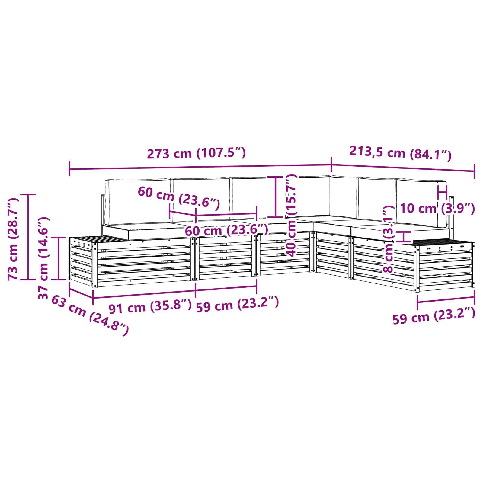 Outdoor Sofa Set Natural and Anthracite 273 x 213.5 x 73 cm