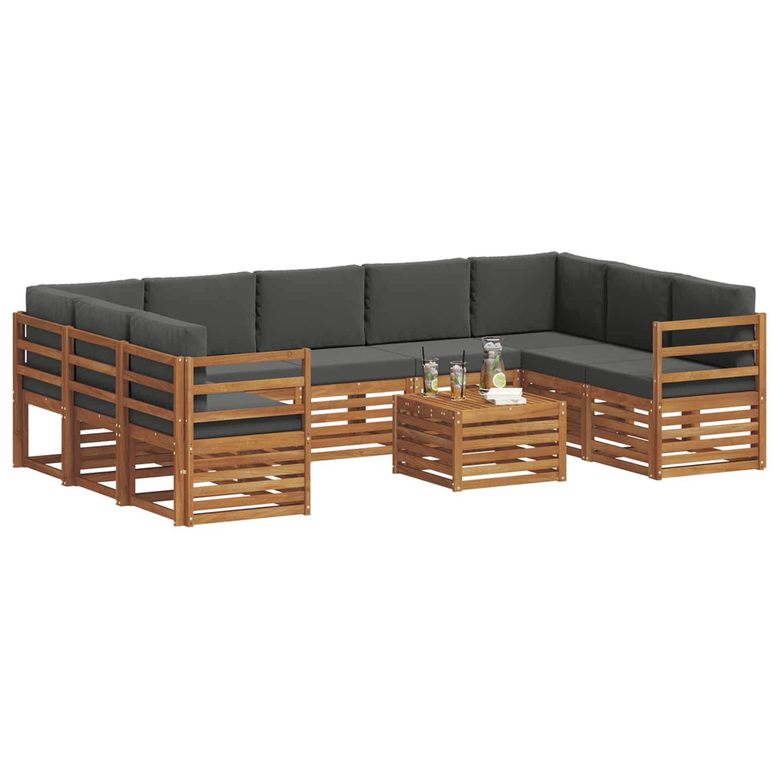 Sofa Sets 10 pcs Natural and Anthracite Solid Acacia Wood