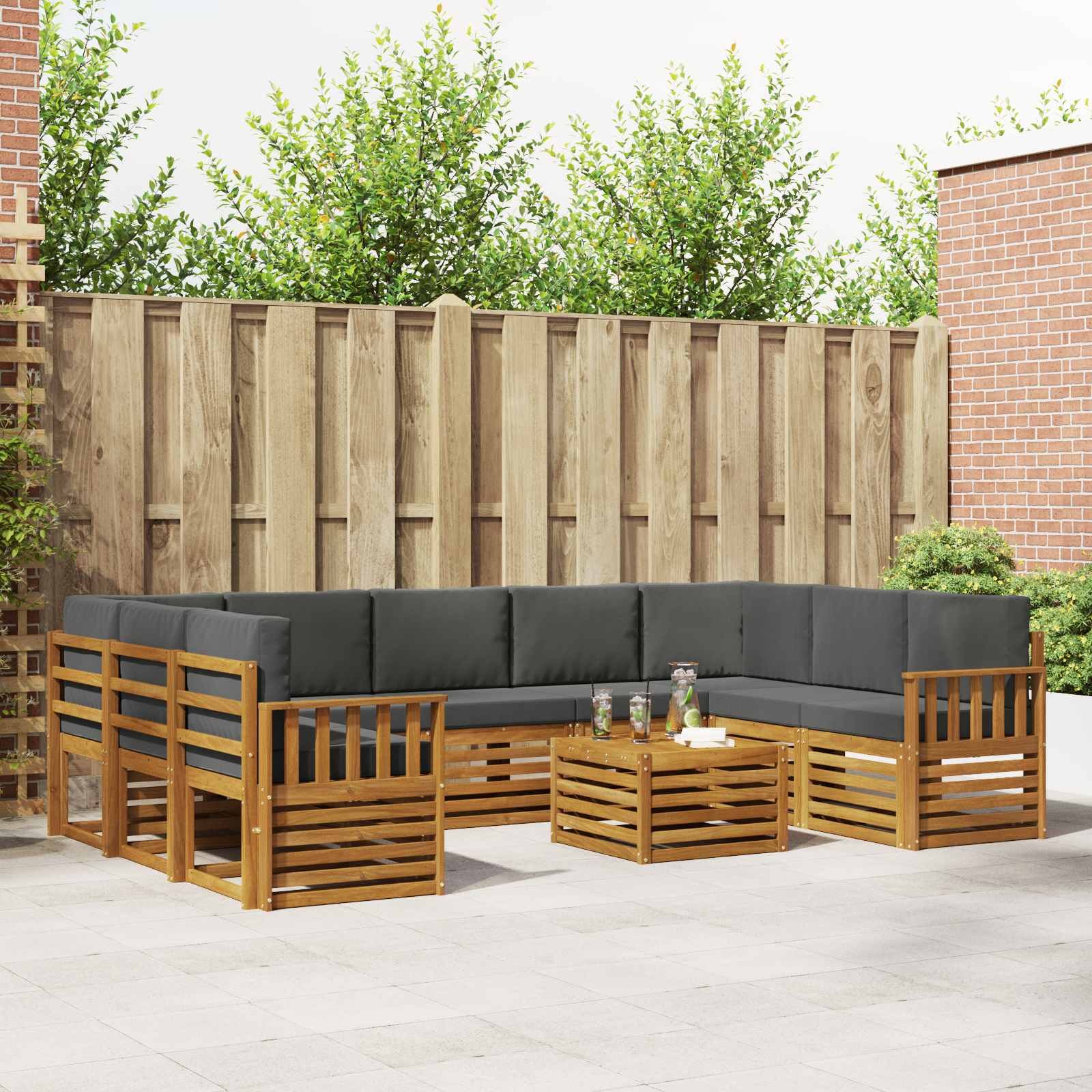 Sofa Sets 10 pcs Natural and Anthracite Solid Acacia Wood